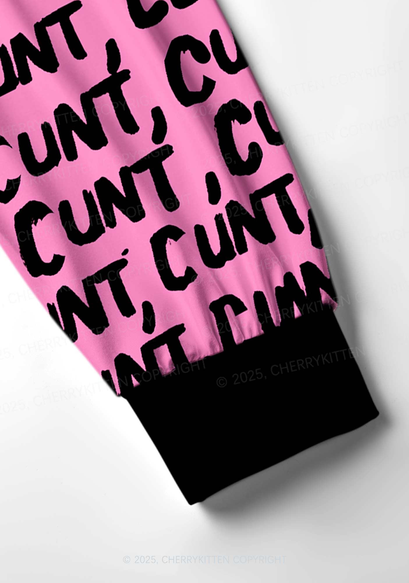 Black Cxxt On Pink Valentine's Day Y2K Print Long Sleeve Pajama Set Cherrykitten