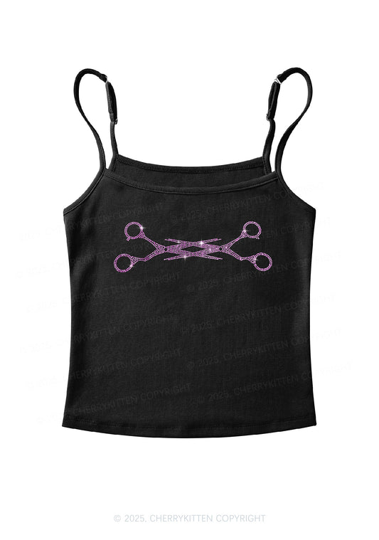 Rhinestone Pink Scissor Pride Y2K Spaghetti Strap Cami Cherrykitten