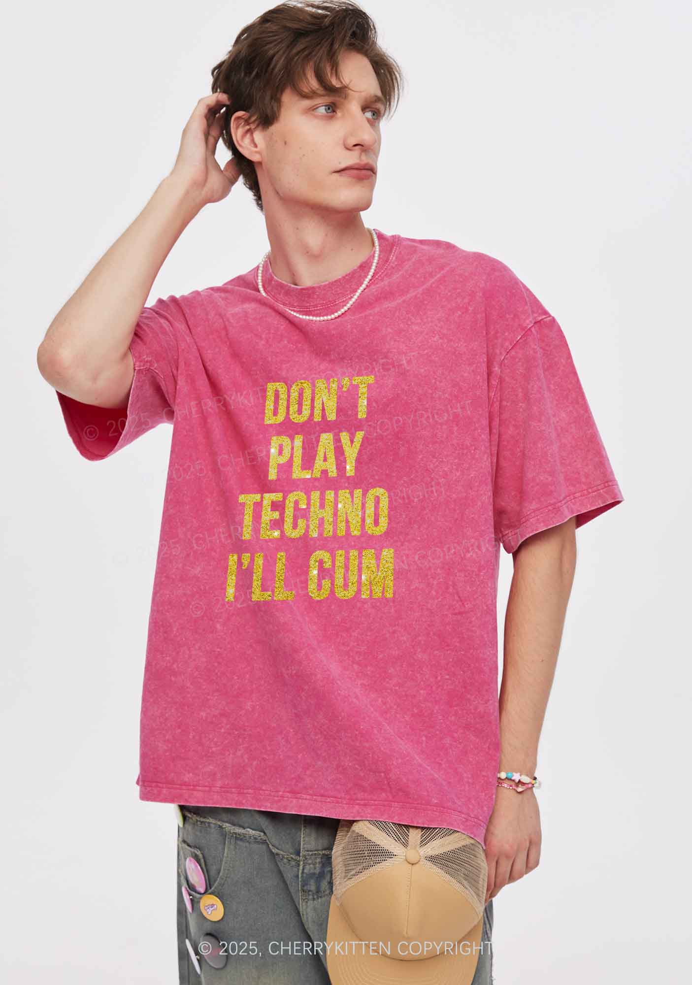 Glitter Dont Play Techno Y2K Shirts Washed Tee Cherrykitten