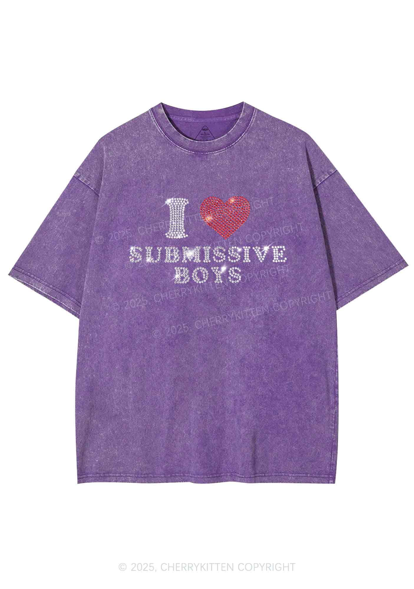 Rhinestone I Love S Boys Y2K Shirts Washed Tee Cherrykitten