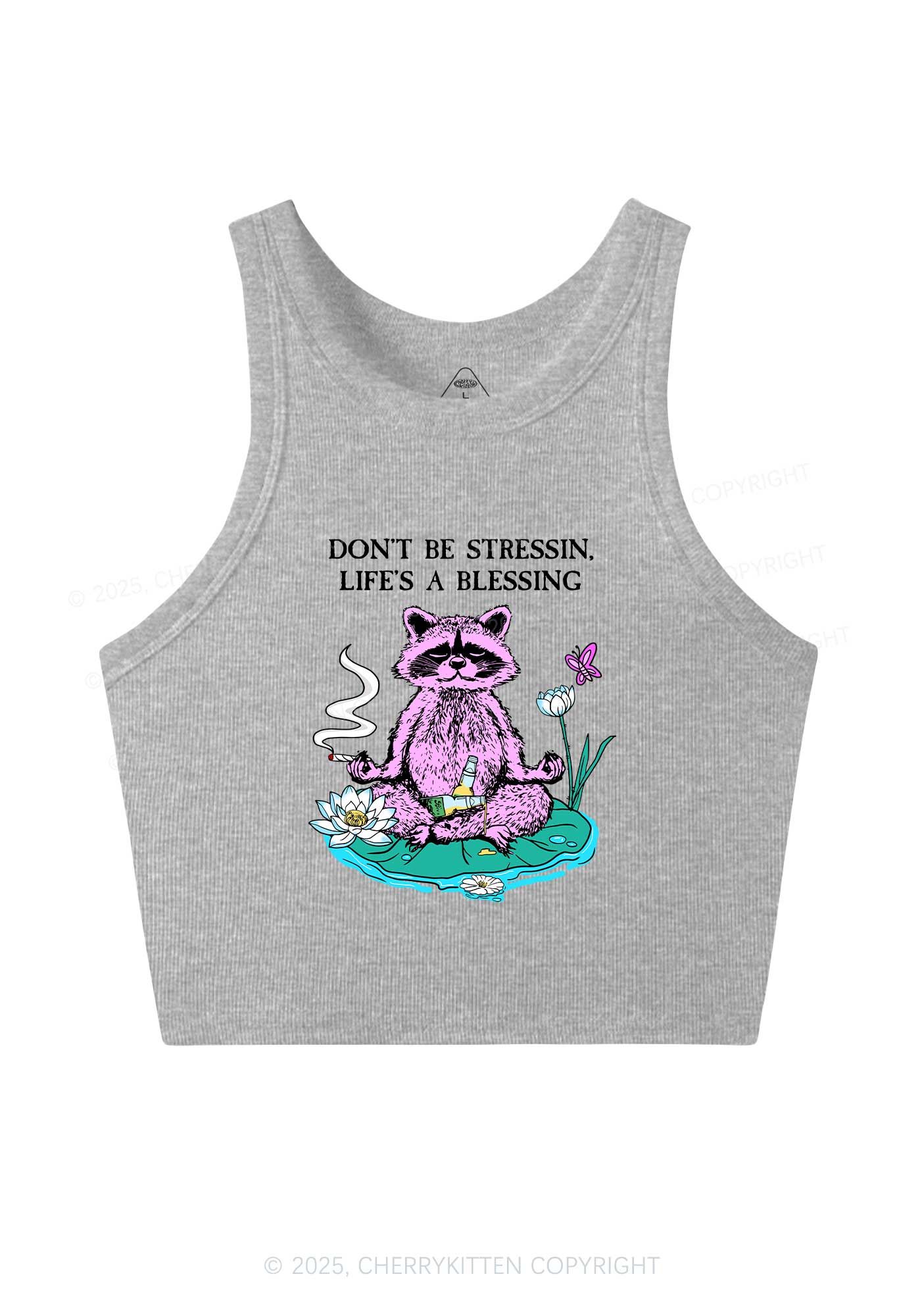 Dont Stress Raccoon Y2K Crop Tank Top Cherrykitten