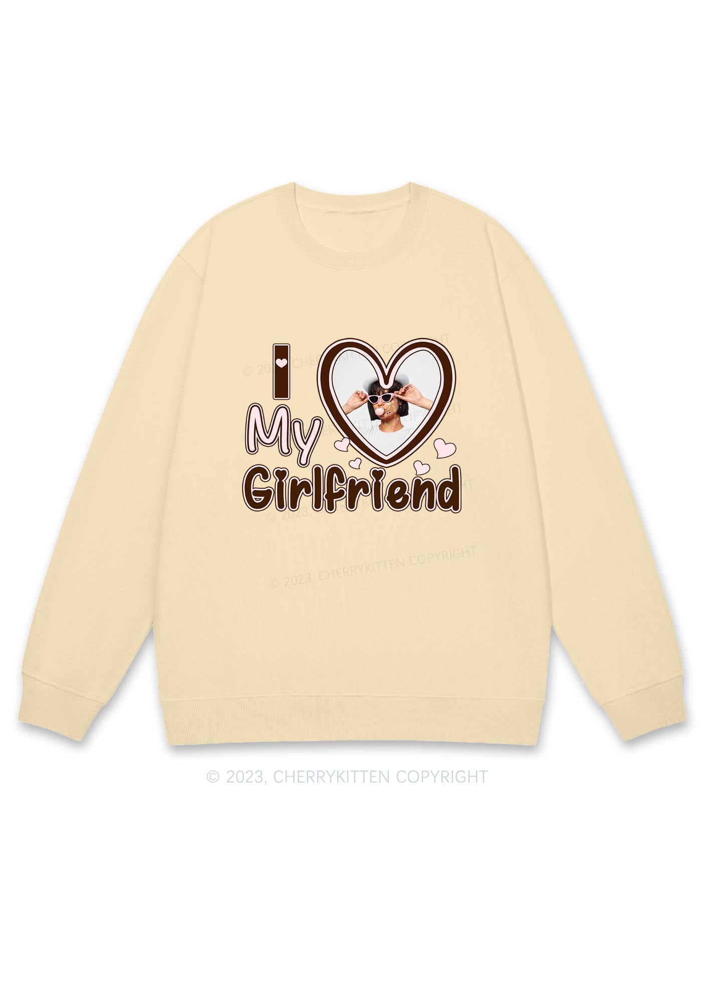 Custom BF&GF Photo Brown Heart Y2K Sweatshirt Cherrykitten