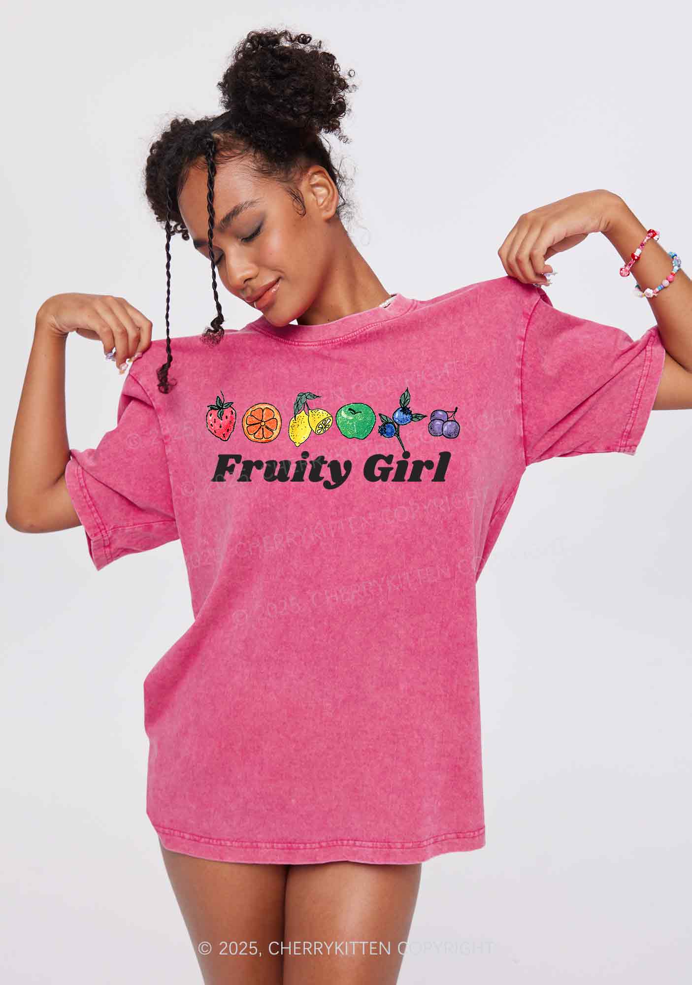 Fruity Girl Y2K Shirts Washed Tee Cherrykitten