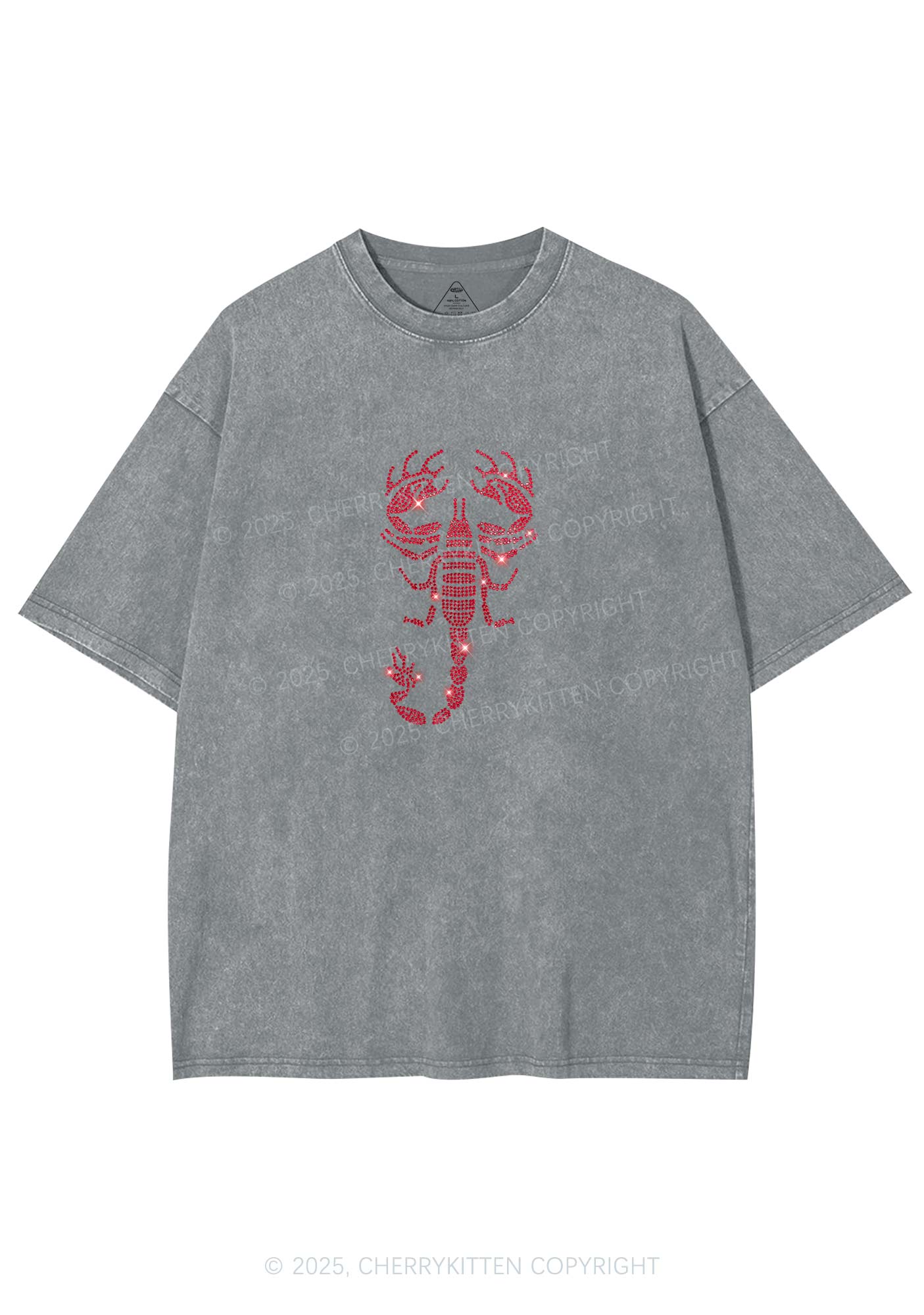 Rhinestone Red Scorpion Y2K Shirts Washed Tee Cherrykitten