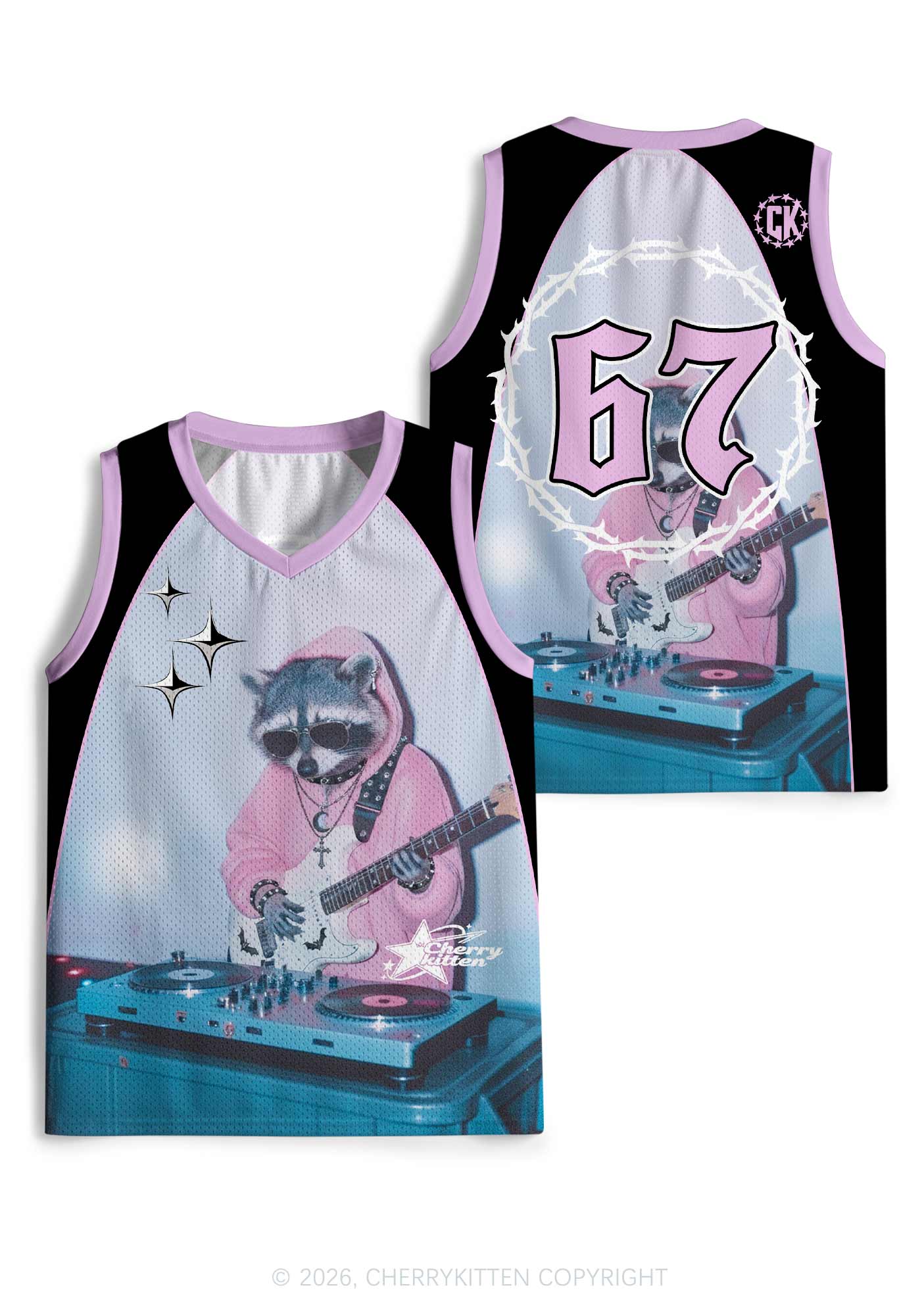 Pink Hoodie Raccoon DJ Y2K Sport Jersey Tank Cherrykitten