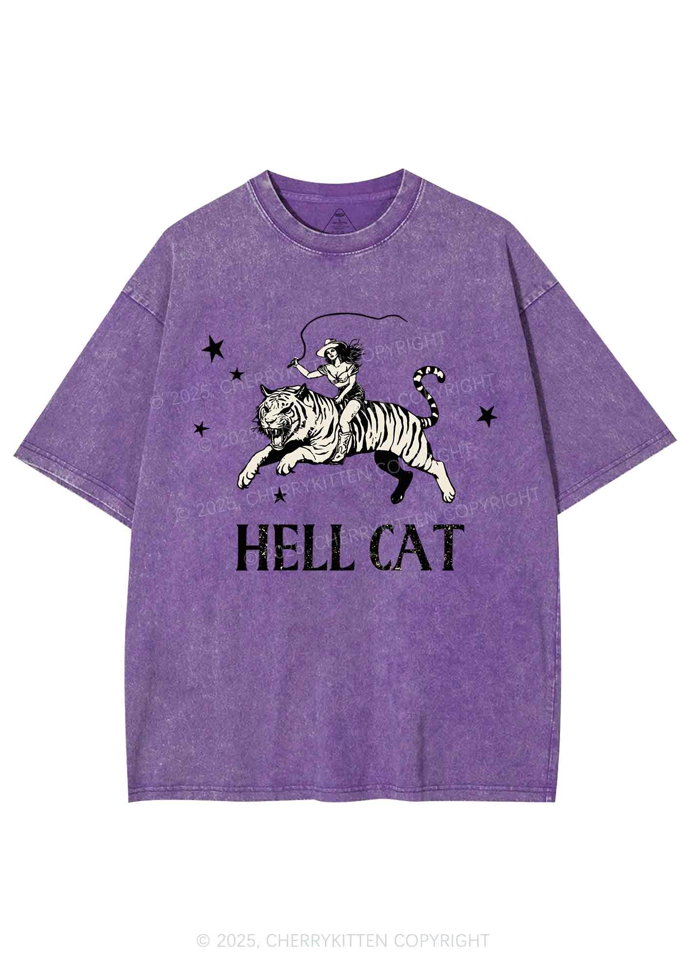 Cowgirl Hell Cat Y2K Shirts Washed Tee Cherrykitten