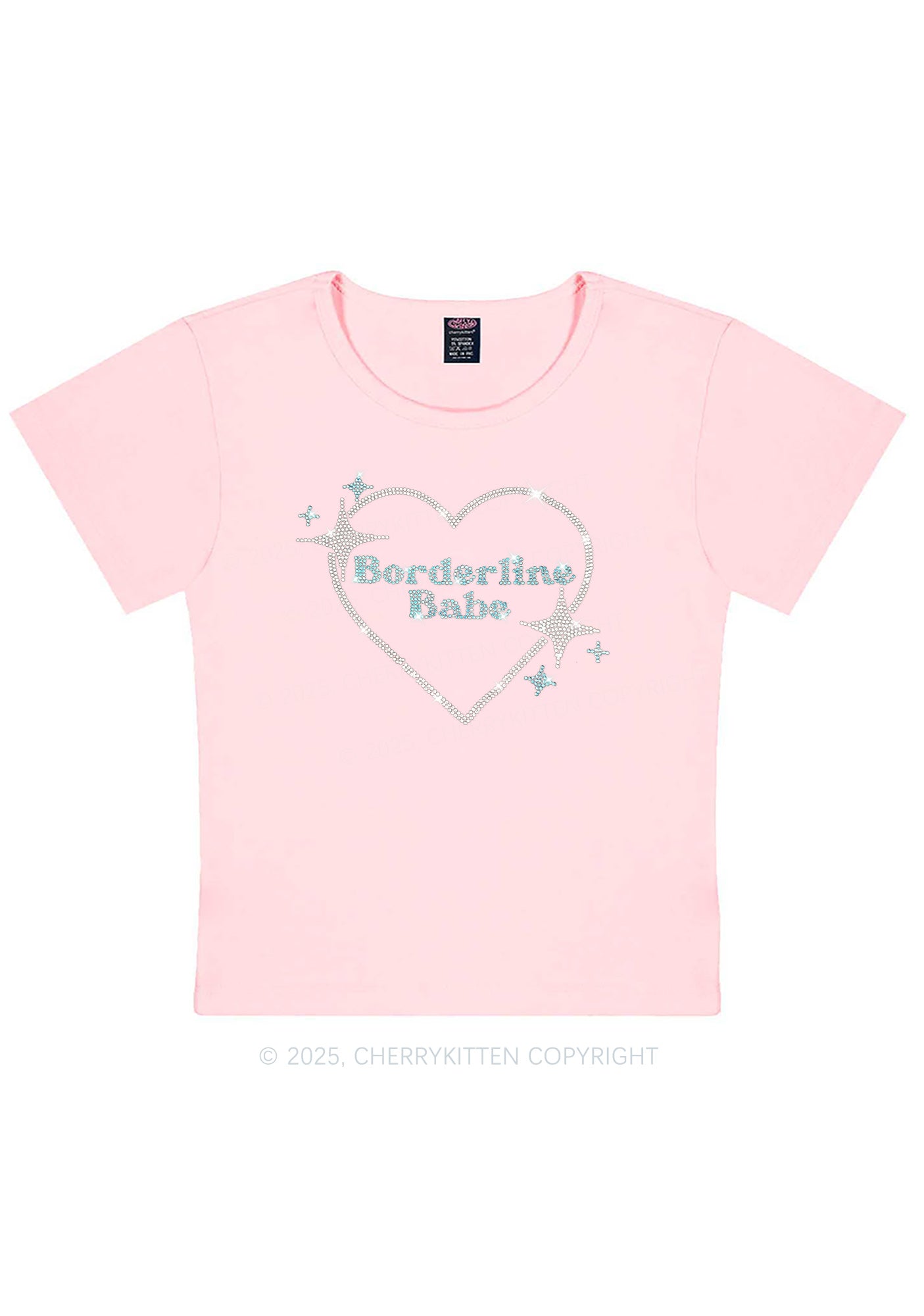 Rhinestone Borderline Personality Babe Y2K Baby Tee Cherrykitten