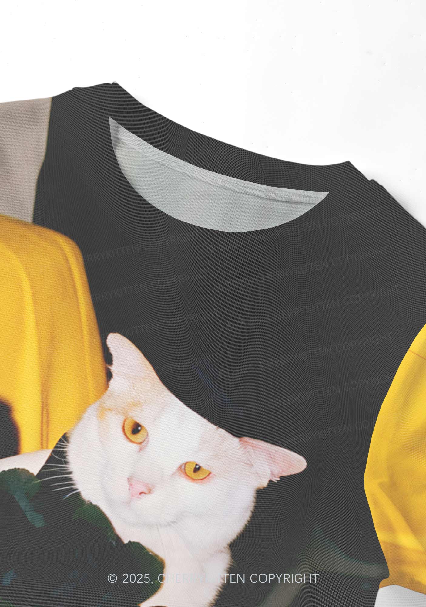Cat With Black Roses Y2K Mesh Crop Top Cherrykitten