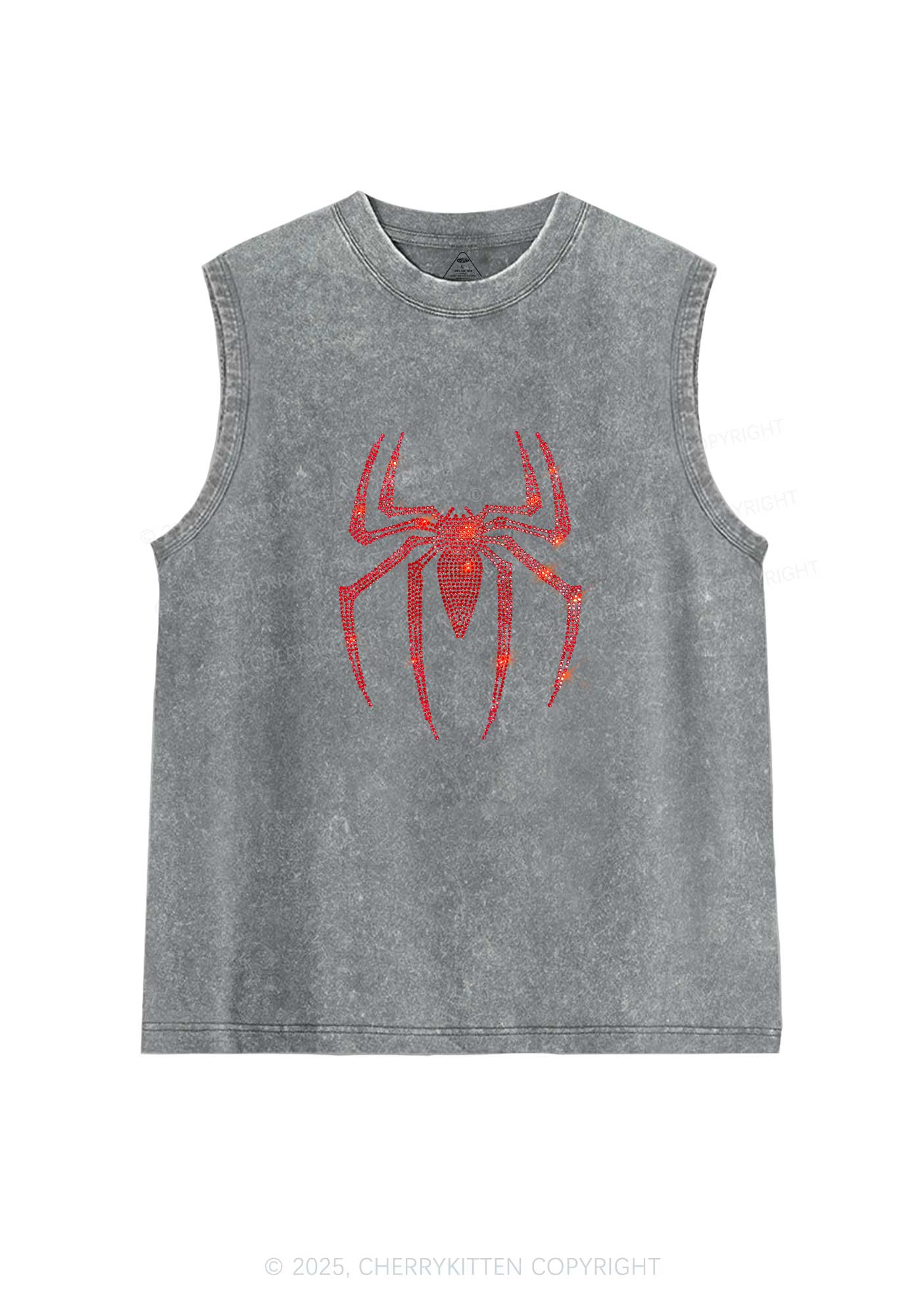 Rhinestone Red Spider Y2K Washed Muscle Tank Cherrykitten