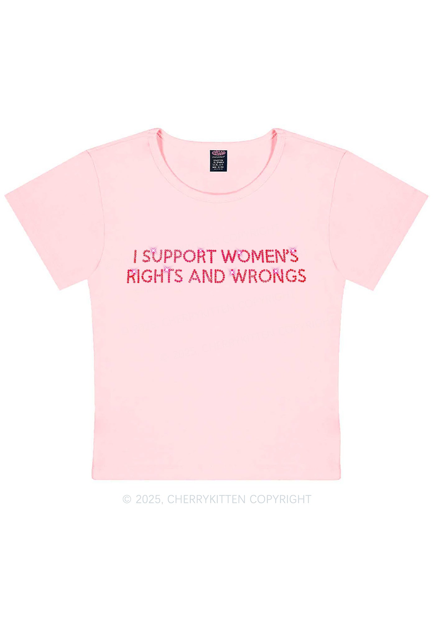 Rhinestone I Support Women Y2K Baby Tee Cherrykitten
