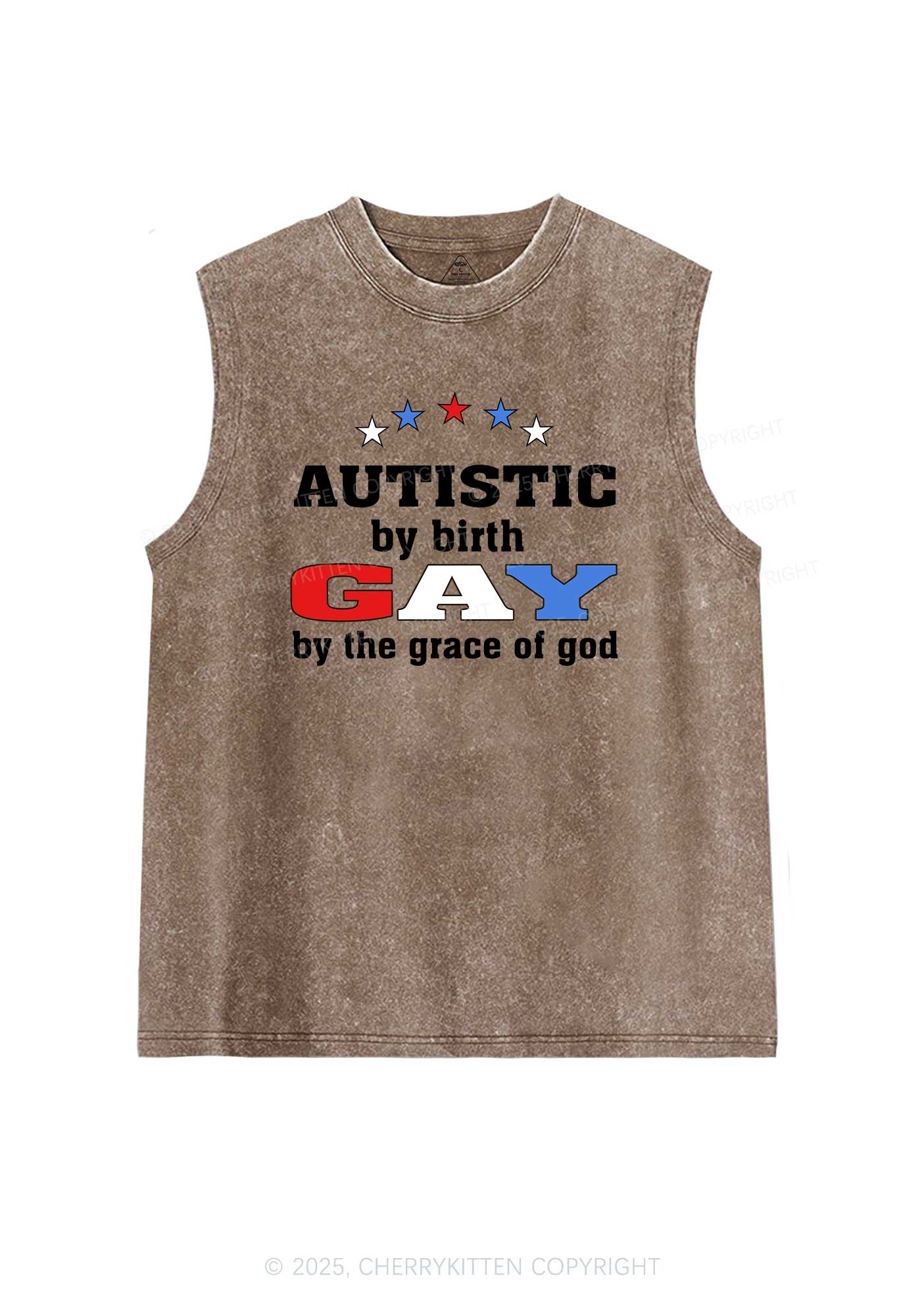 Autistic By Birth Gay Pride Y2K Washed Muscle Tank Cherrykitten