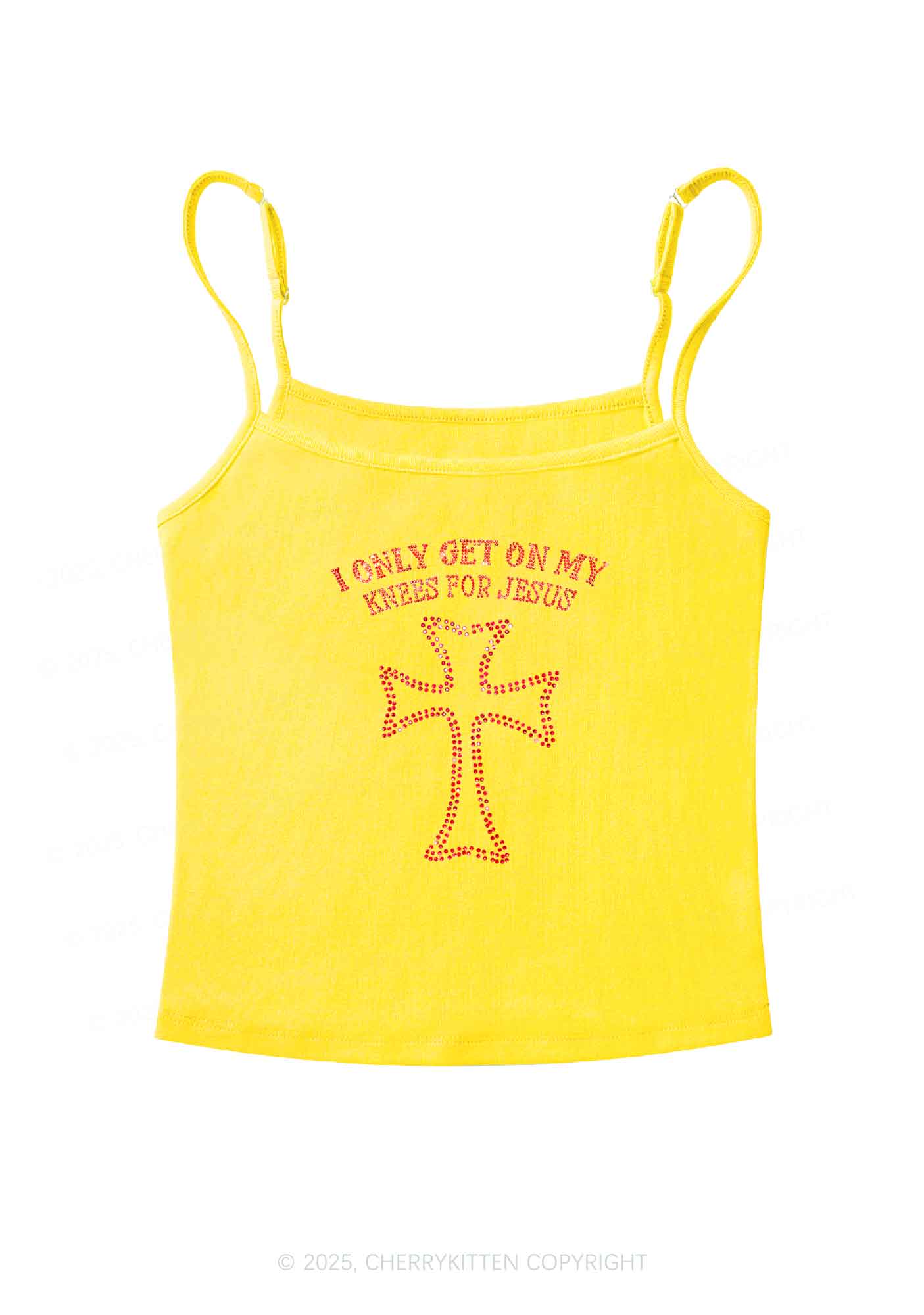 Rhinestone Get On Knees For Jesus Y2K Spaghetti Strap Cami Cherrykitten
