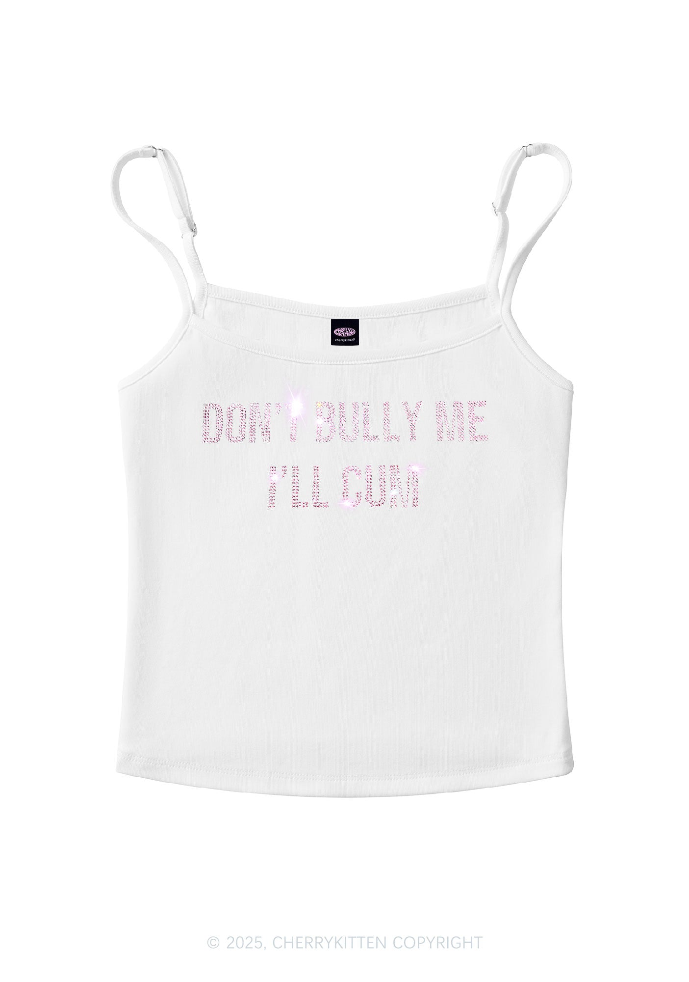 Rhinestone Dont Bully Me Y2K Spaghetti Strap Cami Cherrykitten