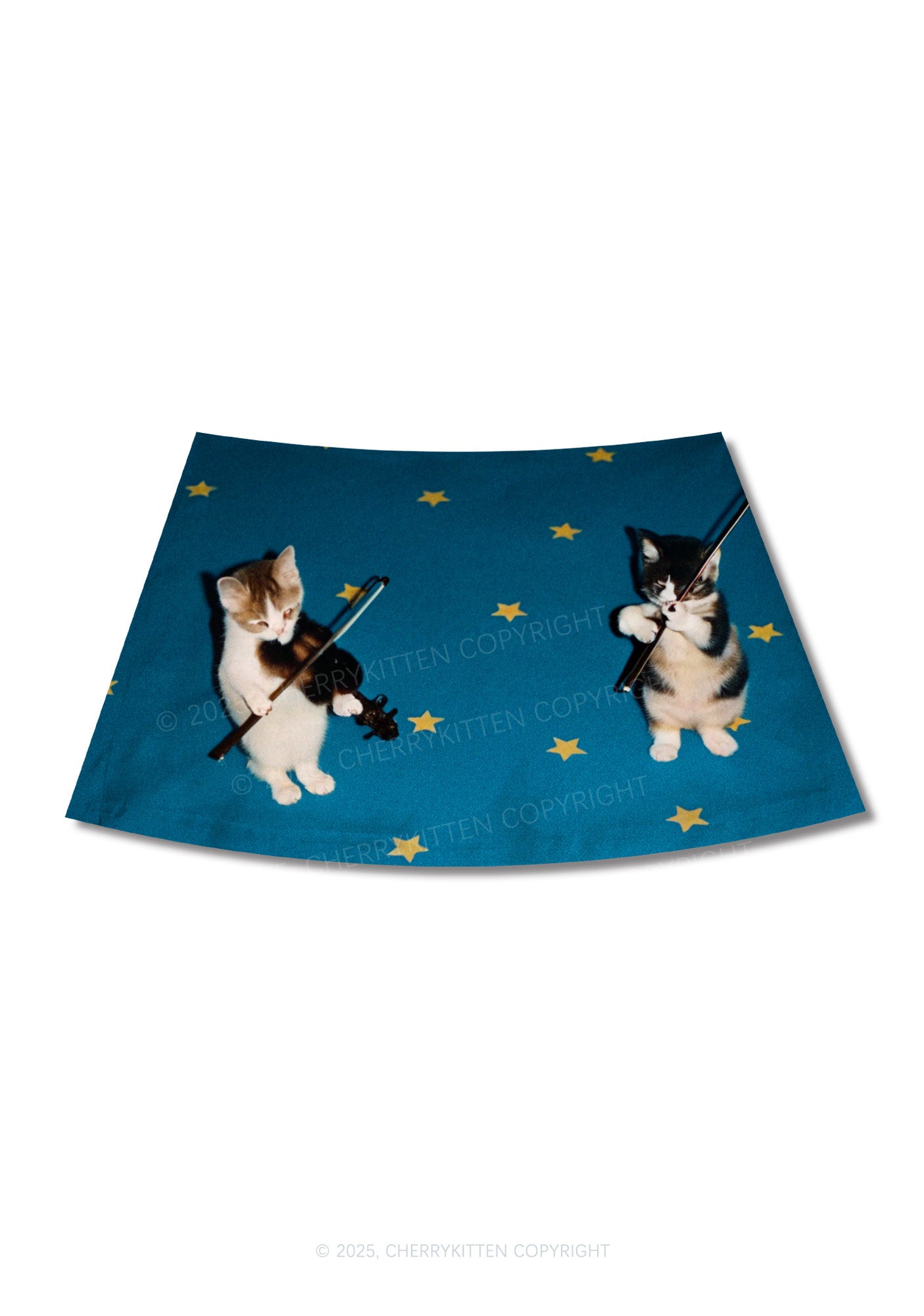 Kitten Violinist Y2K Print Mini Skirt Cherrykitten