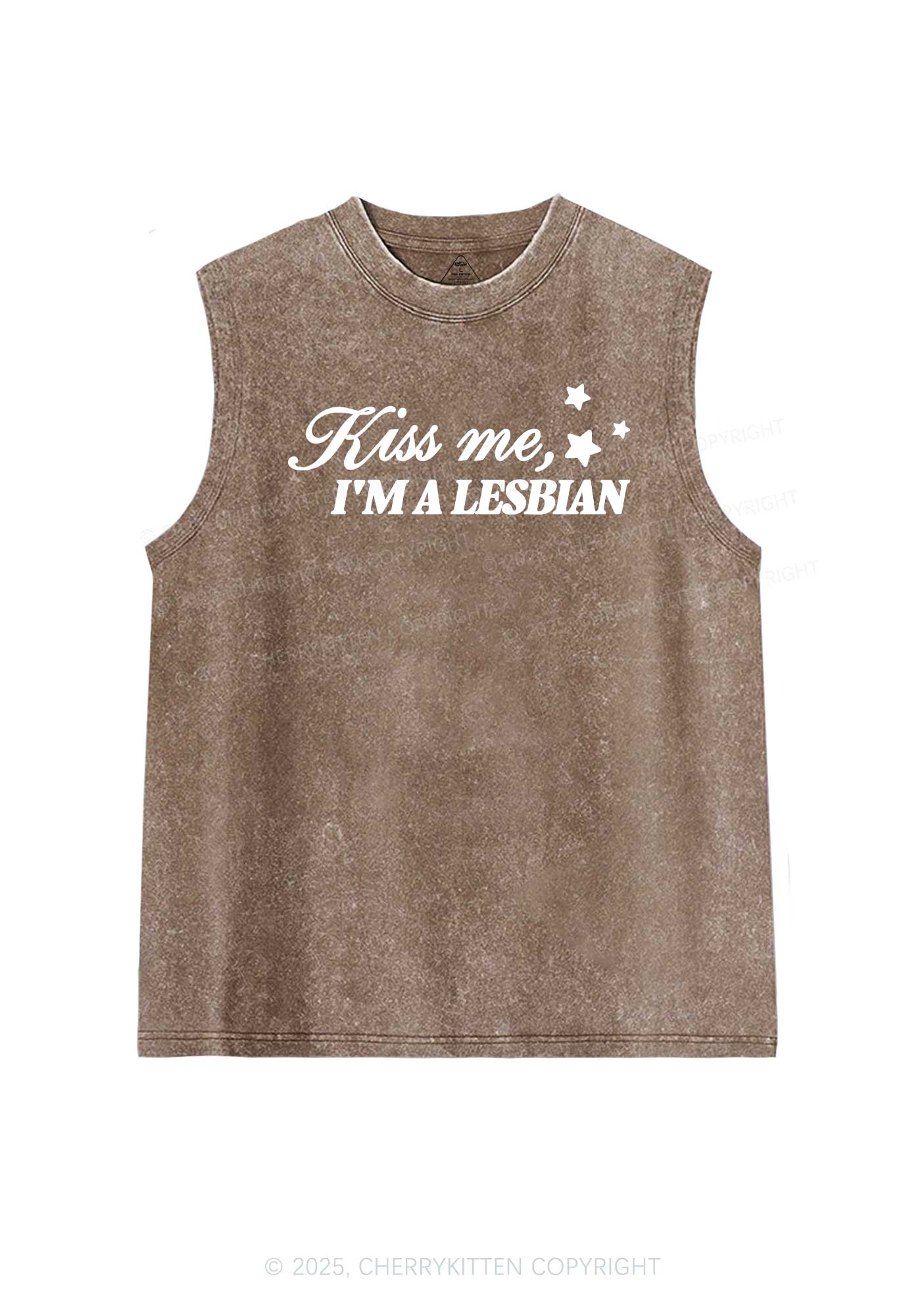 Kiss Me Im Lesbian Pride Y2K Washed Muscle Tank Cherrykitten