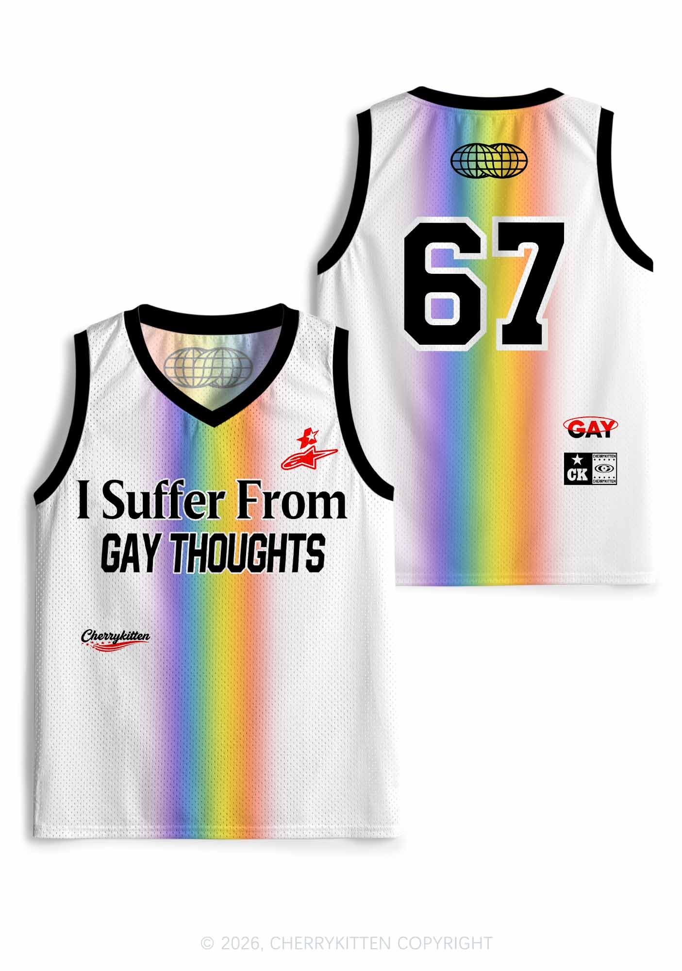 Rainbow Stripes Gay Thoughts Pride Y2K Sport Jersey Tank Cherrykitten