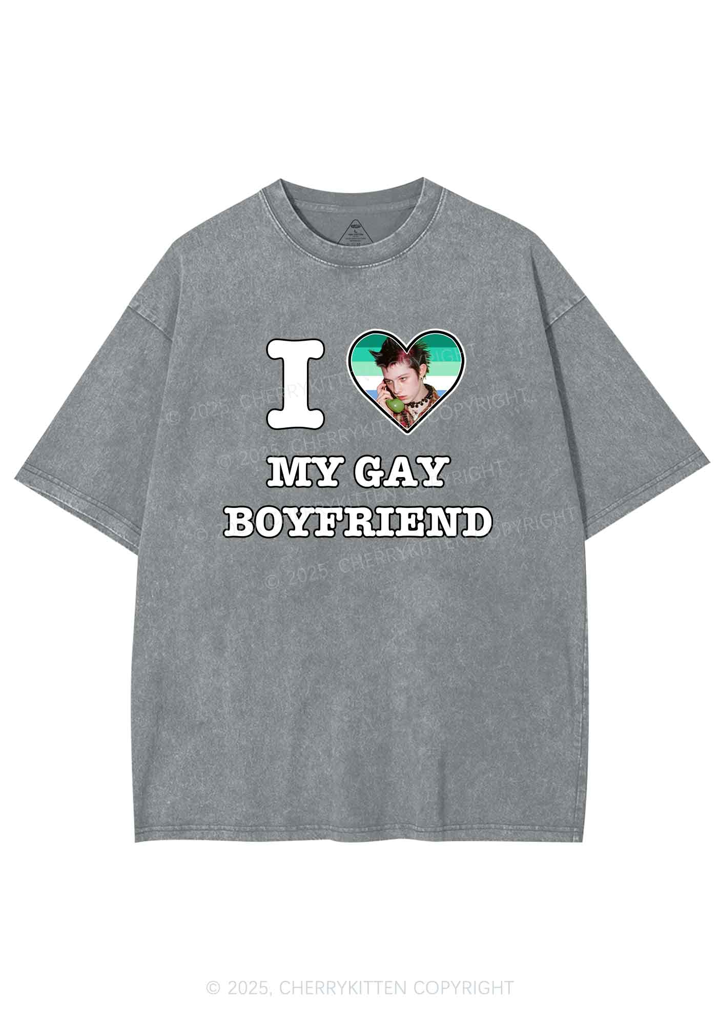Custom My Gay BF Pride Y2K Shirts Washed Tee Cherrykitten