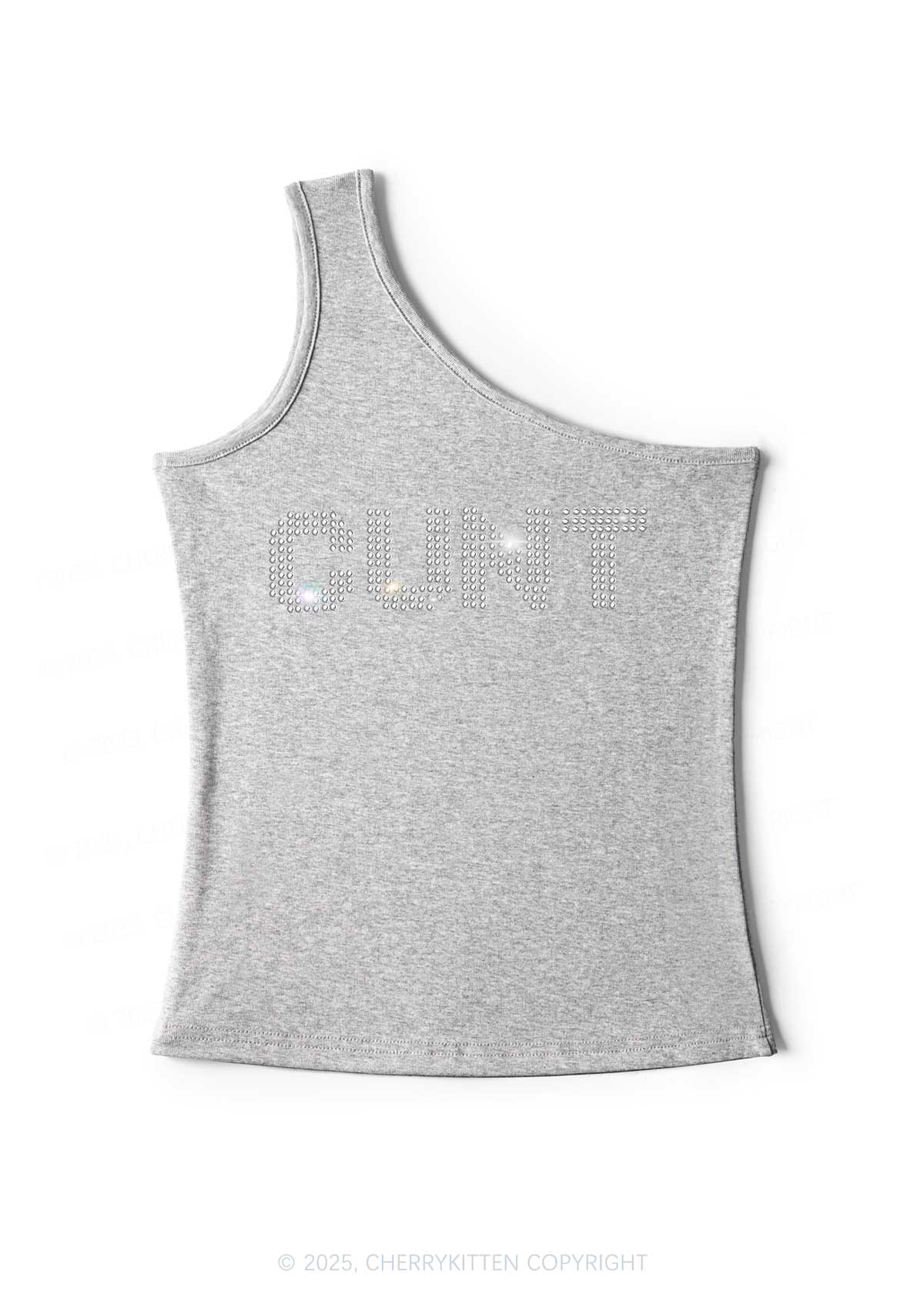 Rhinestone Cxxt Y2K One Shoulder Tank Top Cherrykitten