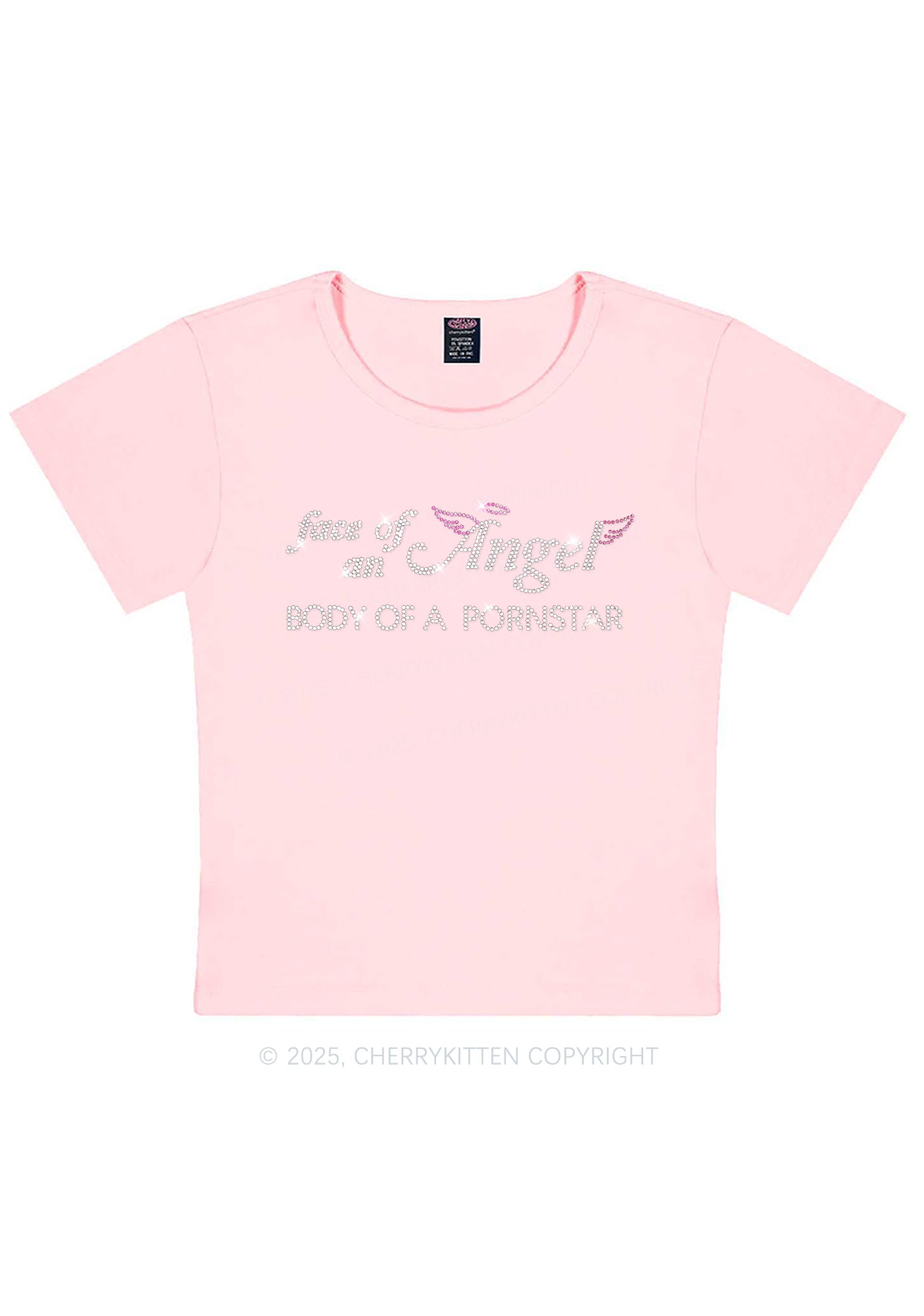 Rhinestone Face Of An Angel Y2K Baby Tee Cherrykitten