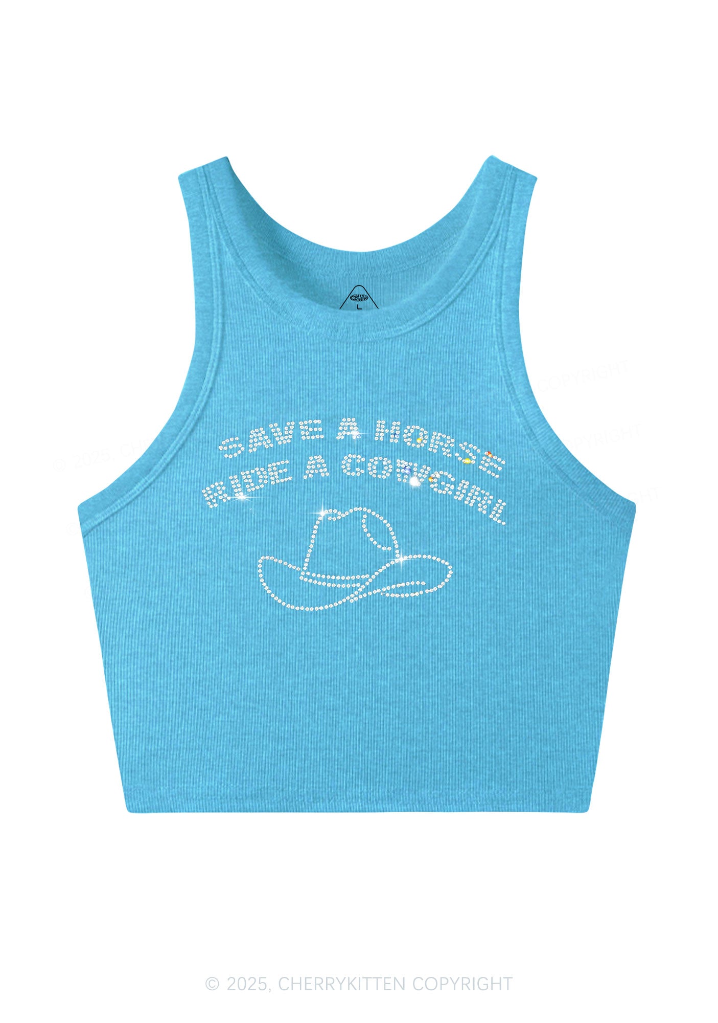 Rhinestone Save Horse Ride Cowgirl Y2K Crop Tank Top Cherrykitten
