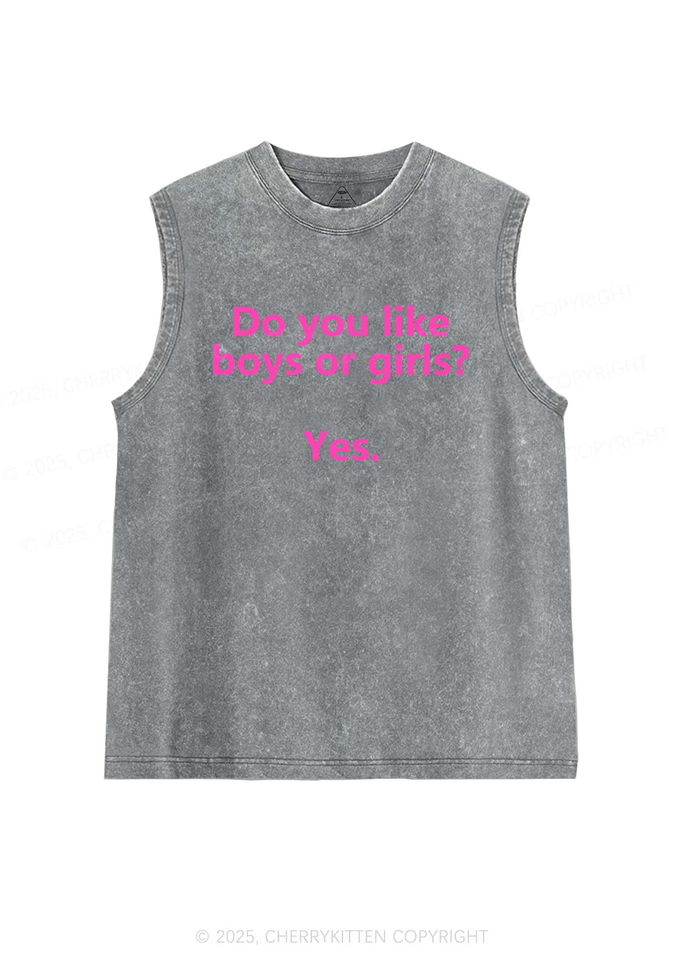Do You Like Boys Or Girls Pride Y2K Washed Muscle Tank Cherrykitten