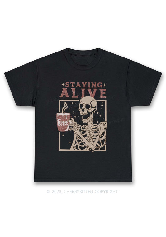 Staying Alive Skeleton Halloween Y2K Chunky Shirt Cherrykitten