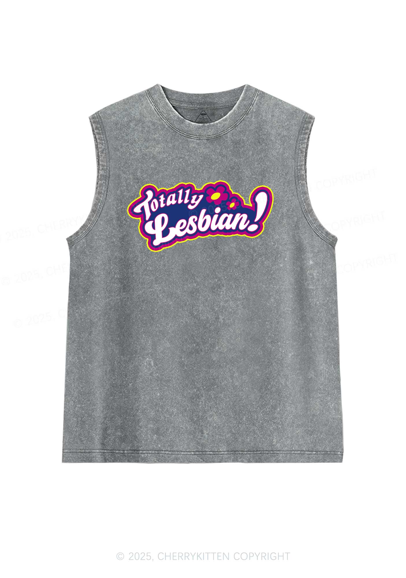 Totally Lesbian Pride Y2K Washed Muscle Tank Cherrykitten