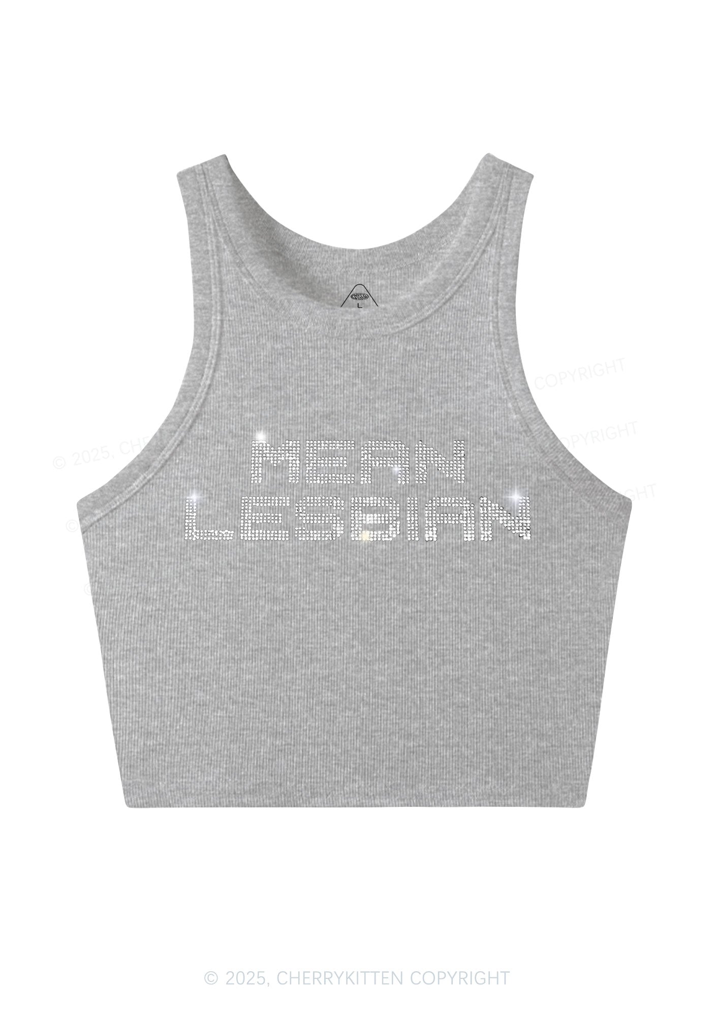 Rhinestone Mean Lesbian Pride Y2K Crop Tank Top Cherrykitten