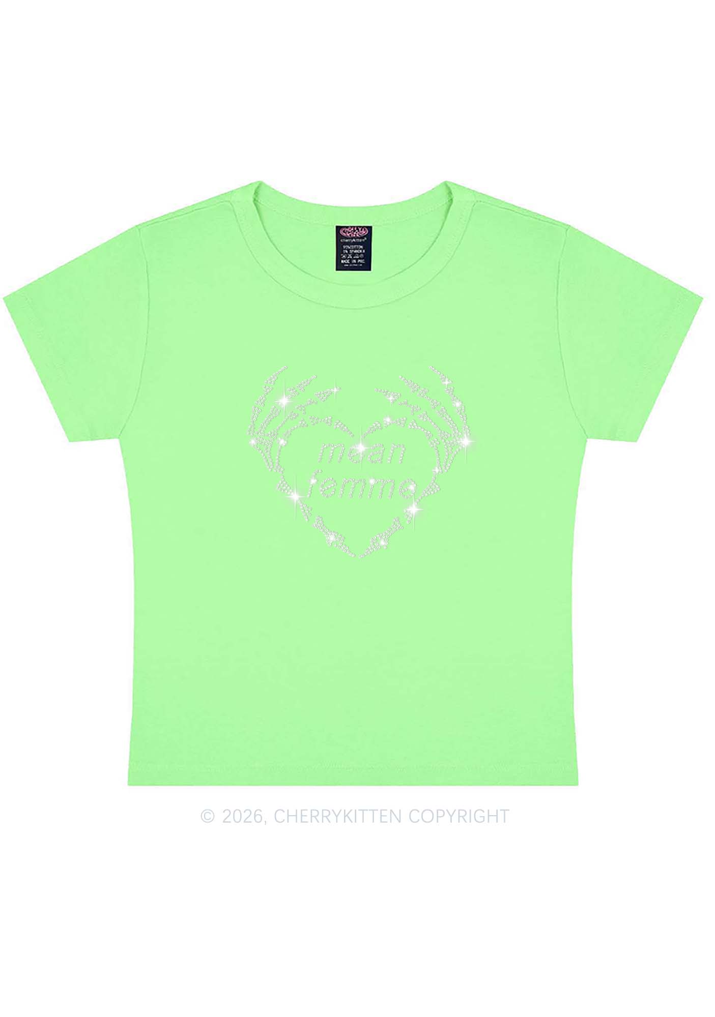 Rhinestone Mean Femme Skeleton Heart Pride Y2K Baby Tee Cherrykitten