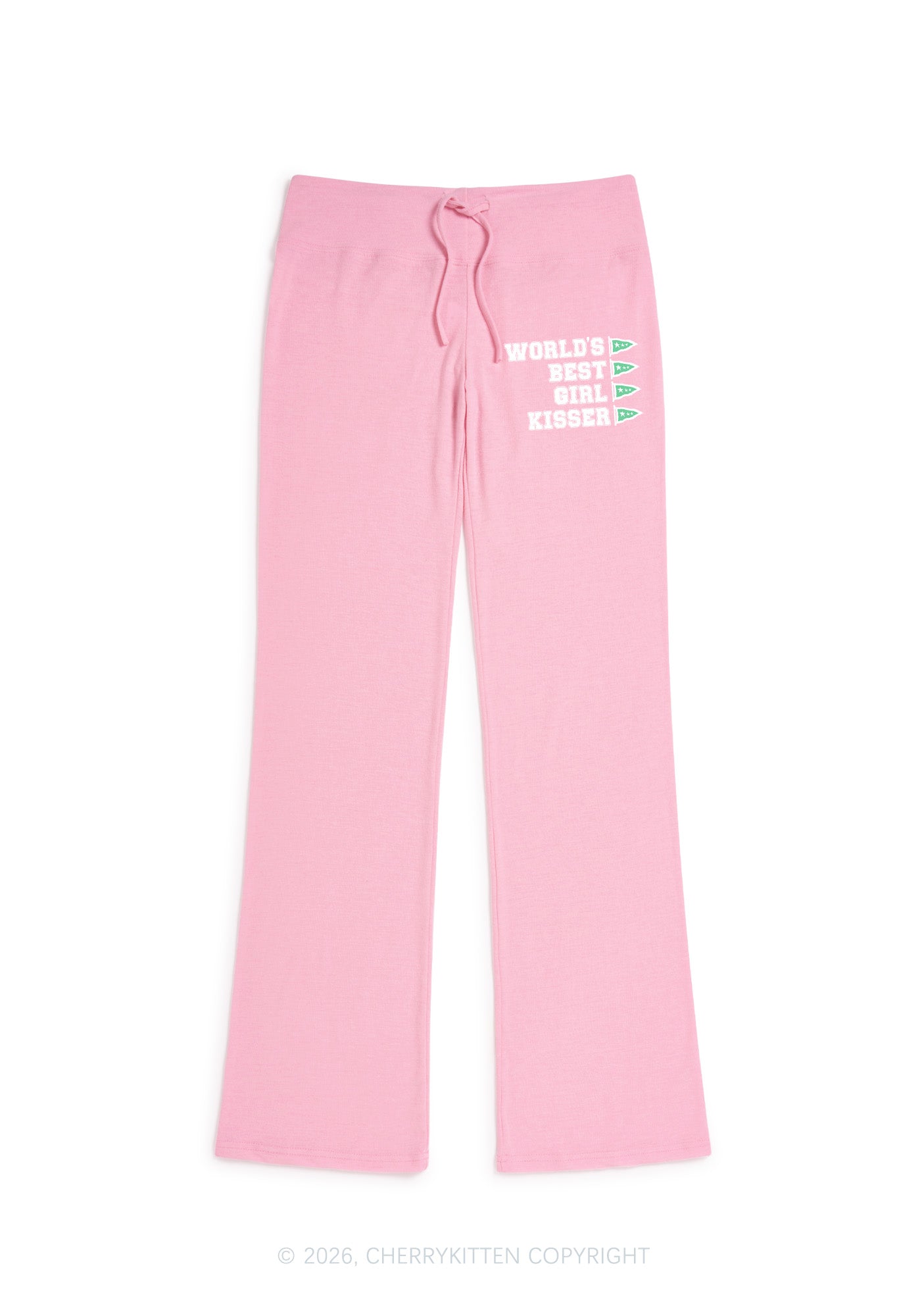 Worlds Best Girl Kisser Pride Y2K Low Rise Drawstring Flare Pants Cherrykitten