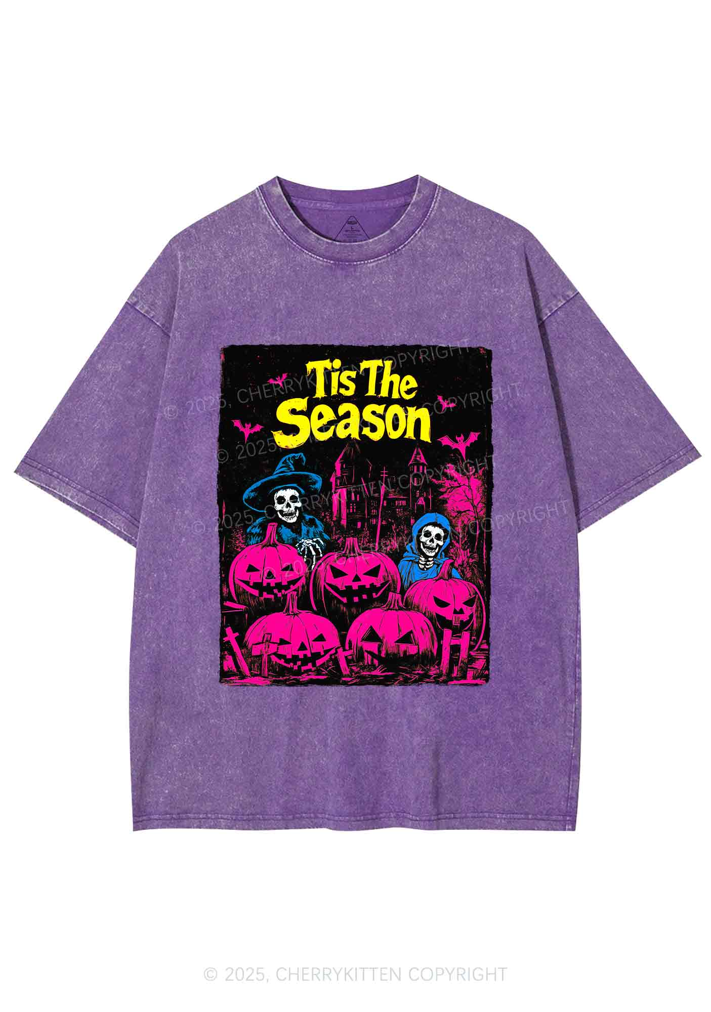 Halloween Tis The Season Skull Y2K Shirts Washed Tee Cherrykitten
