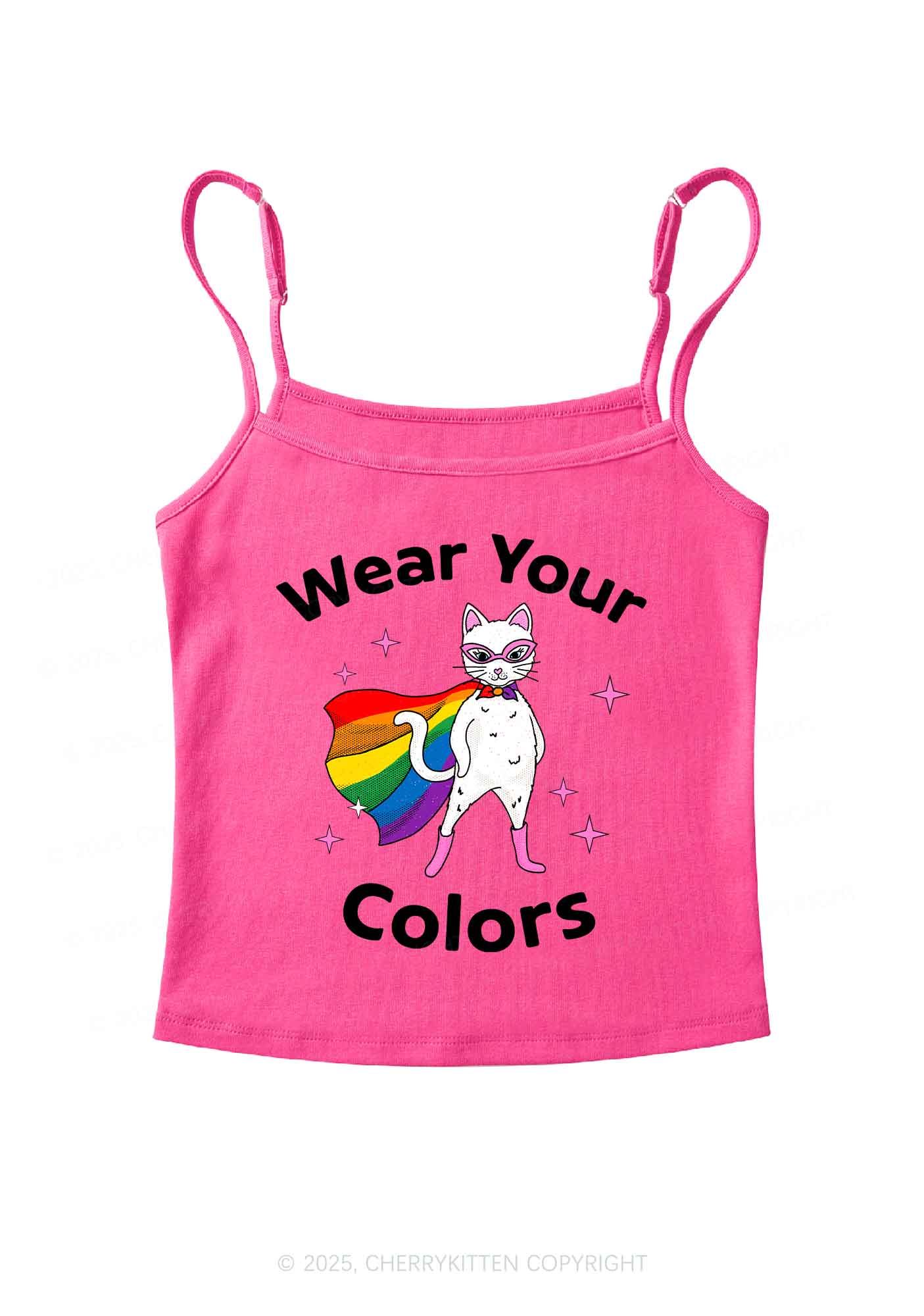 Pride Flag Cat Y2K Spaghetti Strap Cami Cherrykitten