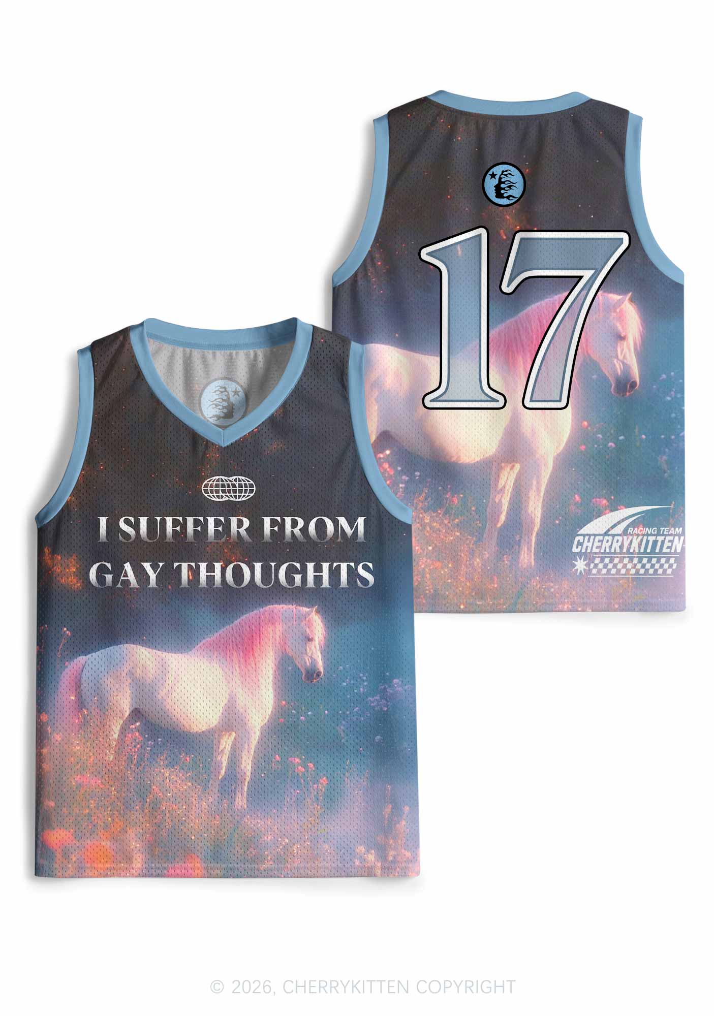 Pink Hair Horse Suffer From Gay Thoughts Pride Y2K Sport Jersey Tank Cherrykitten