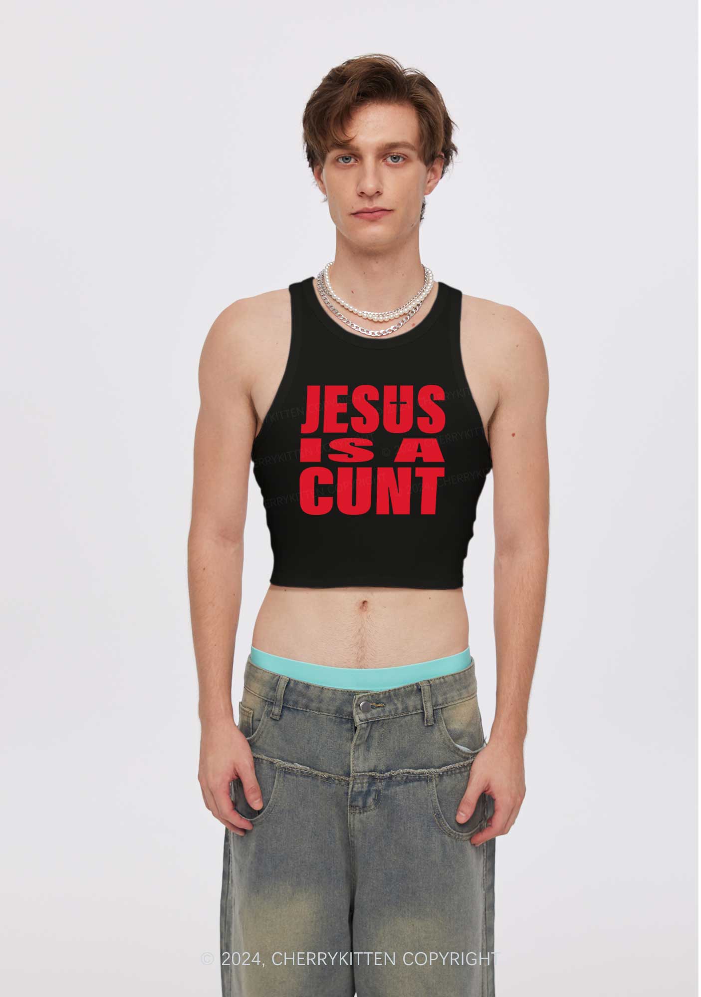 Jesus Is A Cxxt Y2K Crop Tank Top Cherrykitten