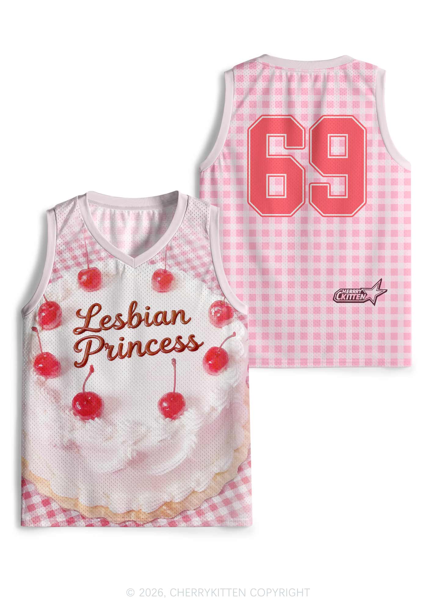 Lesbian Princess Cake Pink Plaid Pride Y2K Sport Jersey Tank Cherrykitten