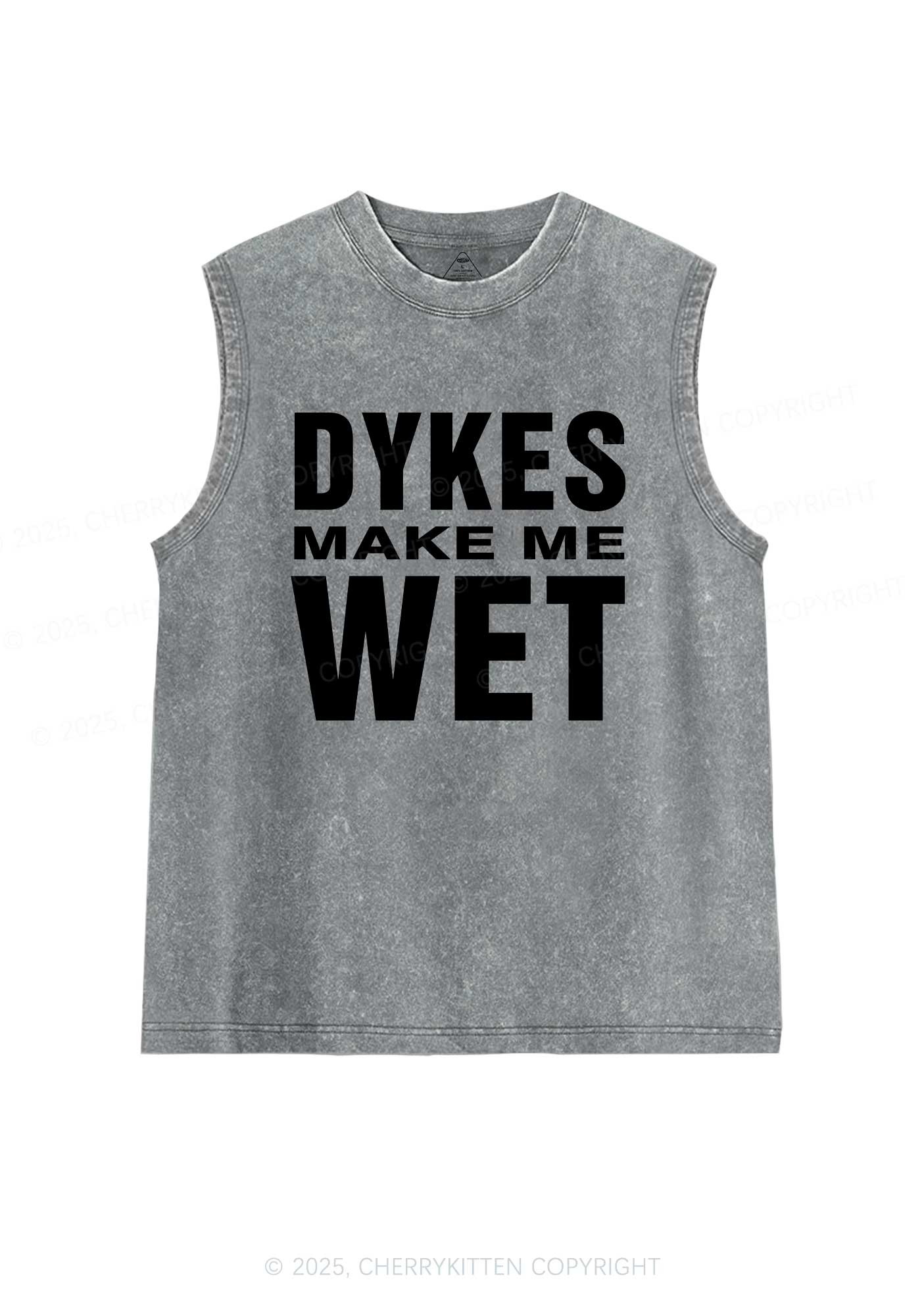 Dykes Make Me Wet Pride Y2K Washed Muscle Tank Cherrykitten