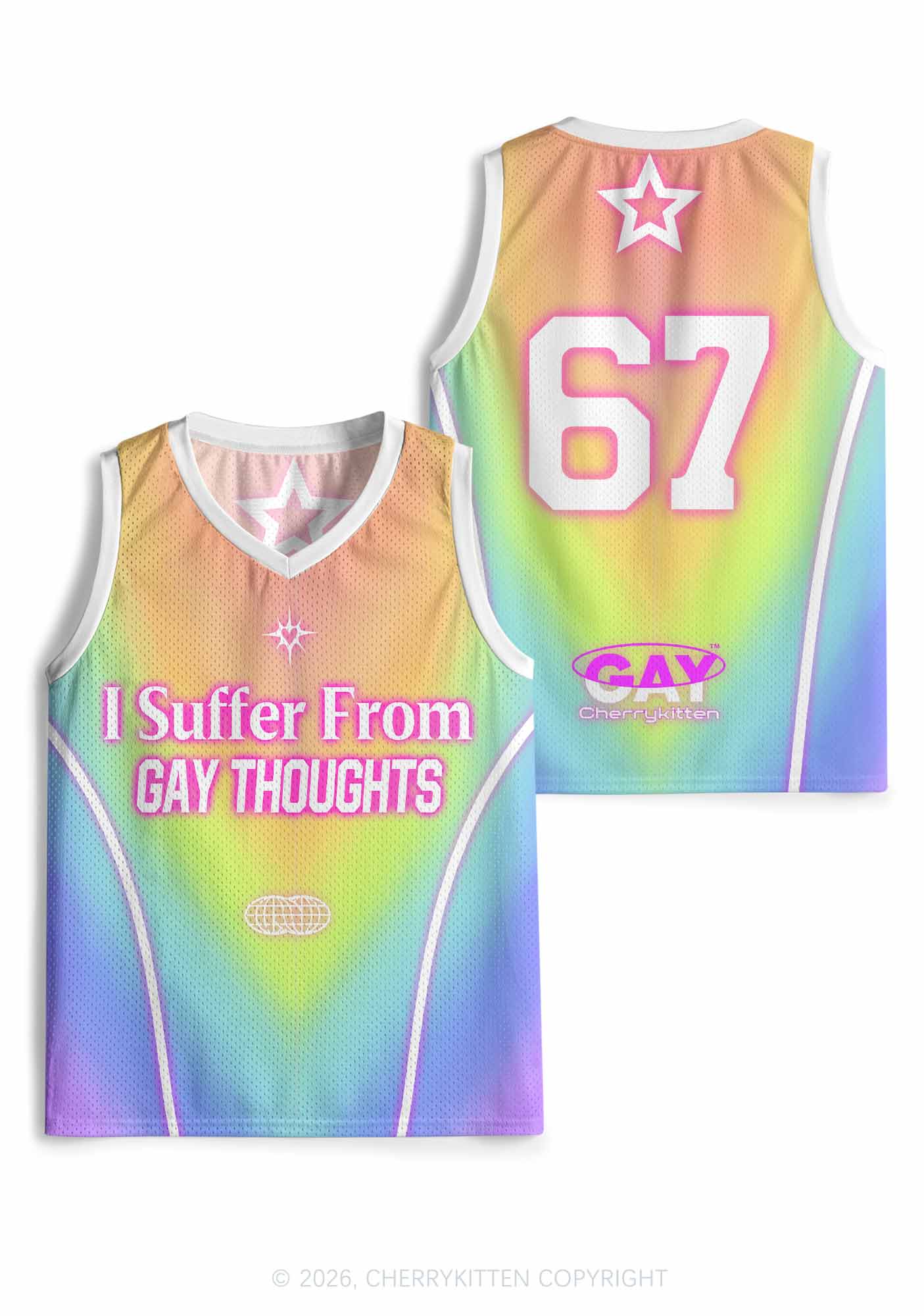 Rainbow Gradient Gay Thoughts Pride Y2K Sport Jersey Tank Cherrykitten
