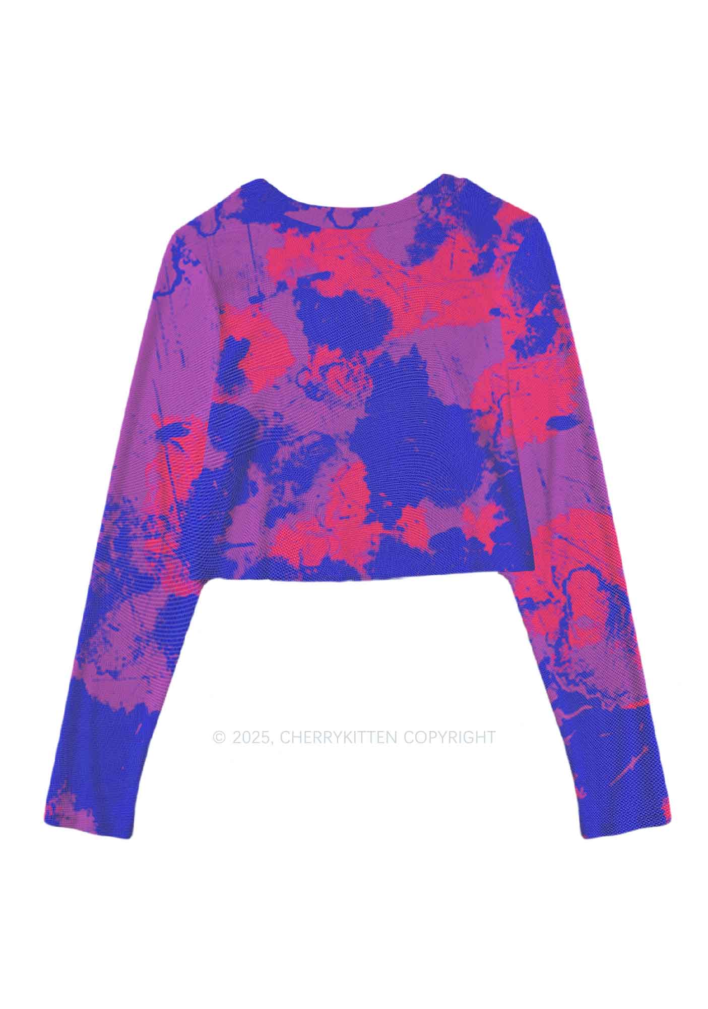 Bisexual Ink Pride Y2K Mesh Long Sleeve Crop Top Cherrykitten