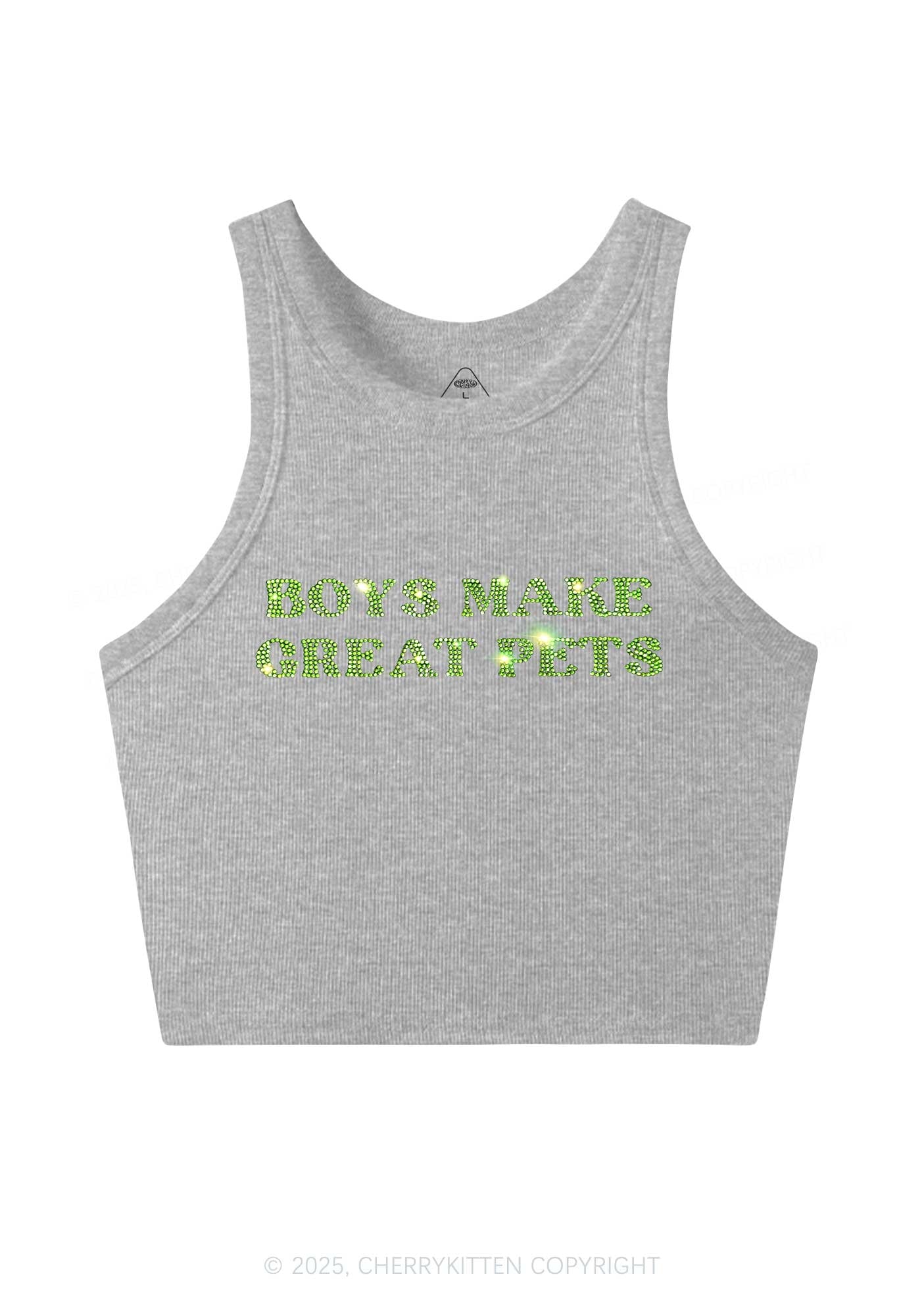 Rhinestone Boys Make Gr8 Pets Y2K Crop Tank Top Cherrykitten
