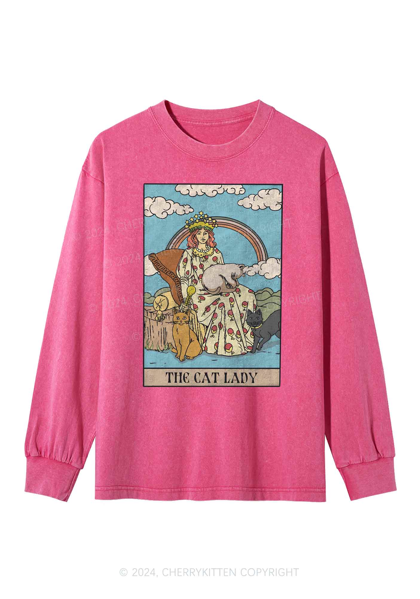The Cat Lady Y2K Washed Long Sleeves Cherrykitten
