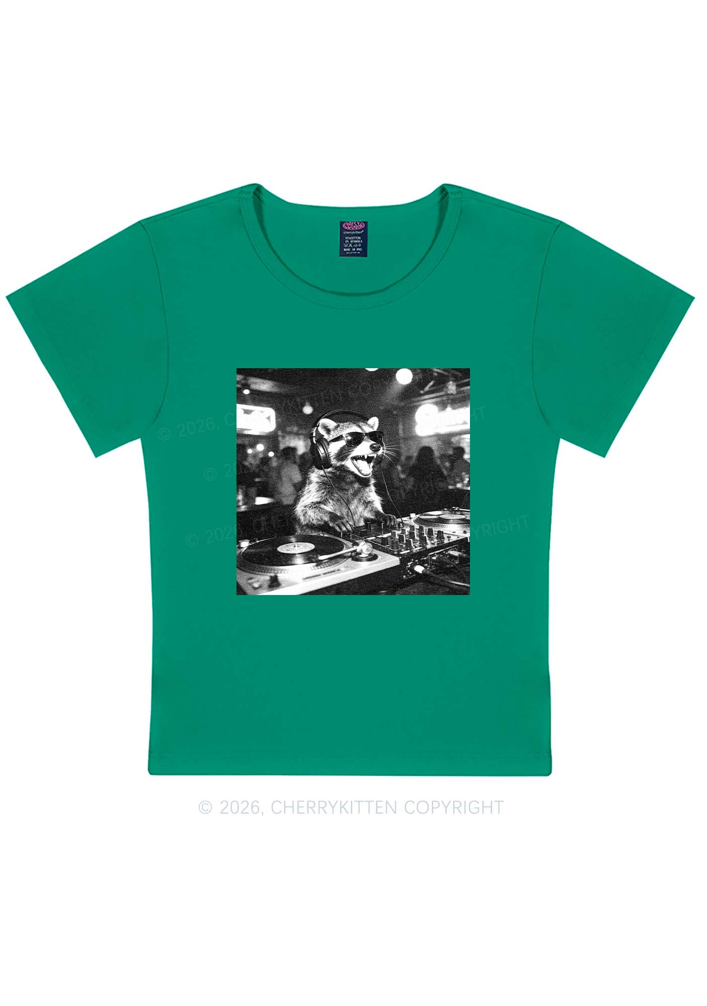 Vintage DJ Raccoon Y2K Baby Tee Cherrykitten