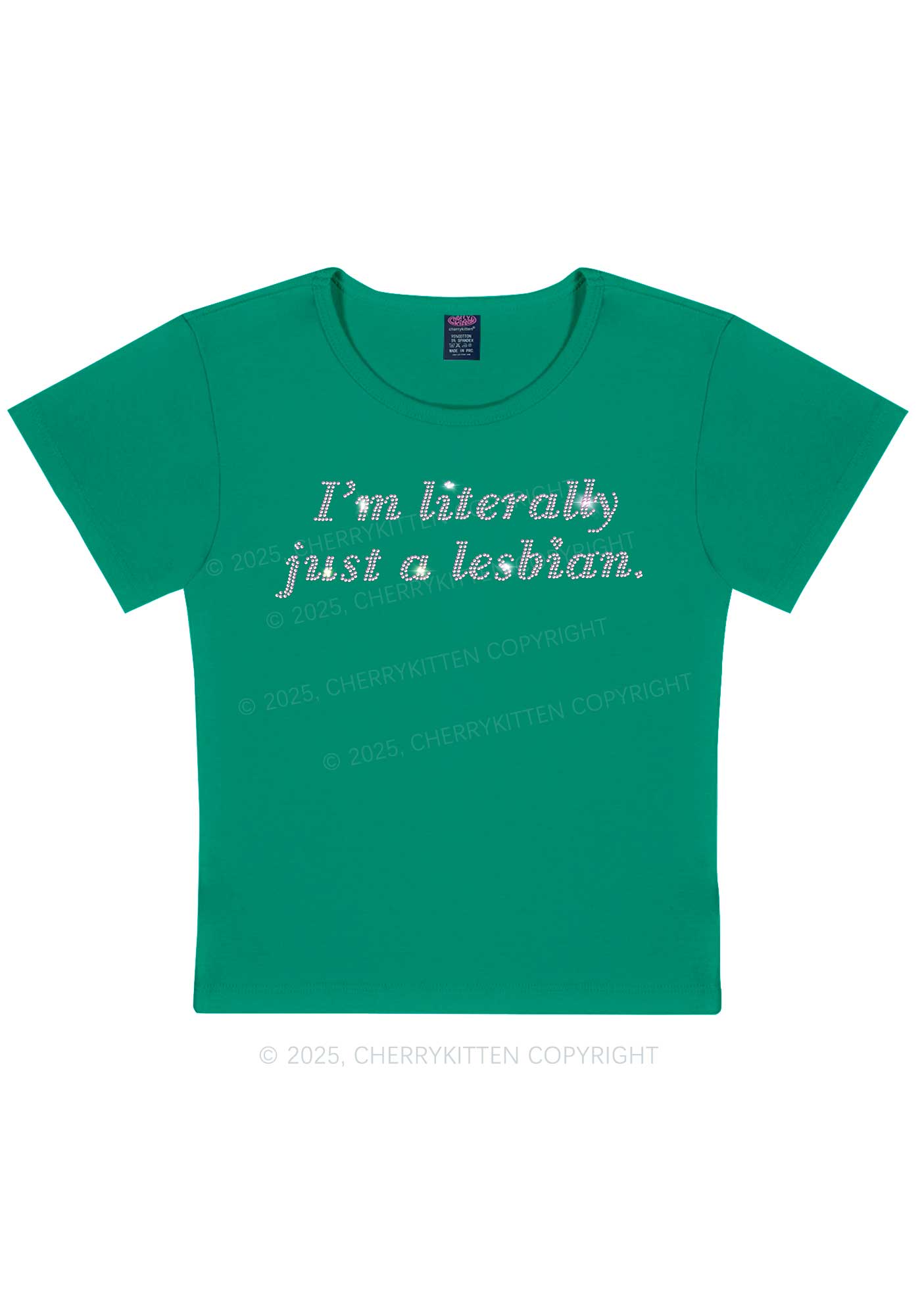 Rhinestone Literally Just A Lesbian Pride Y2K Baby Tee Cherrykitten