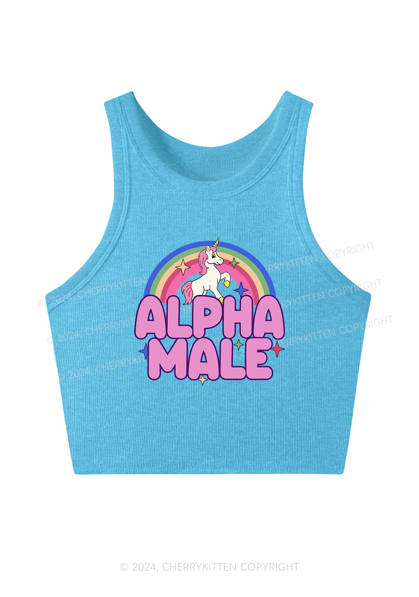 Rainbow Unicorn Alpha Male Y2K Crop Tank Top Cherrykitten
