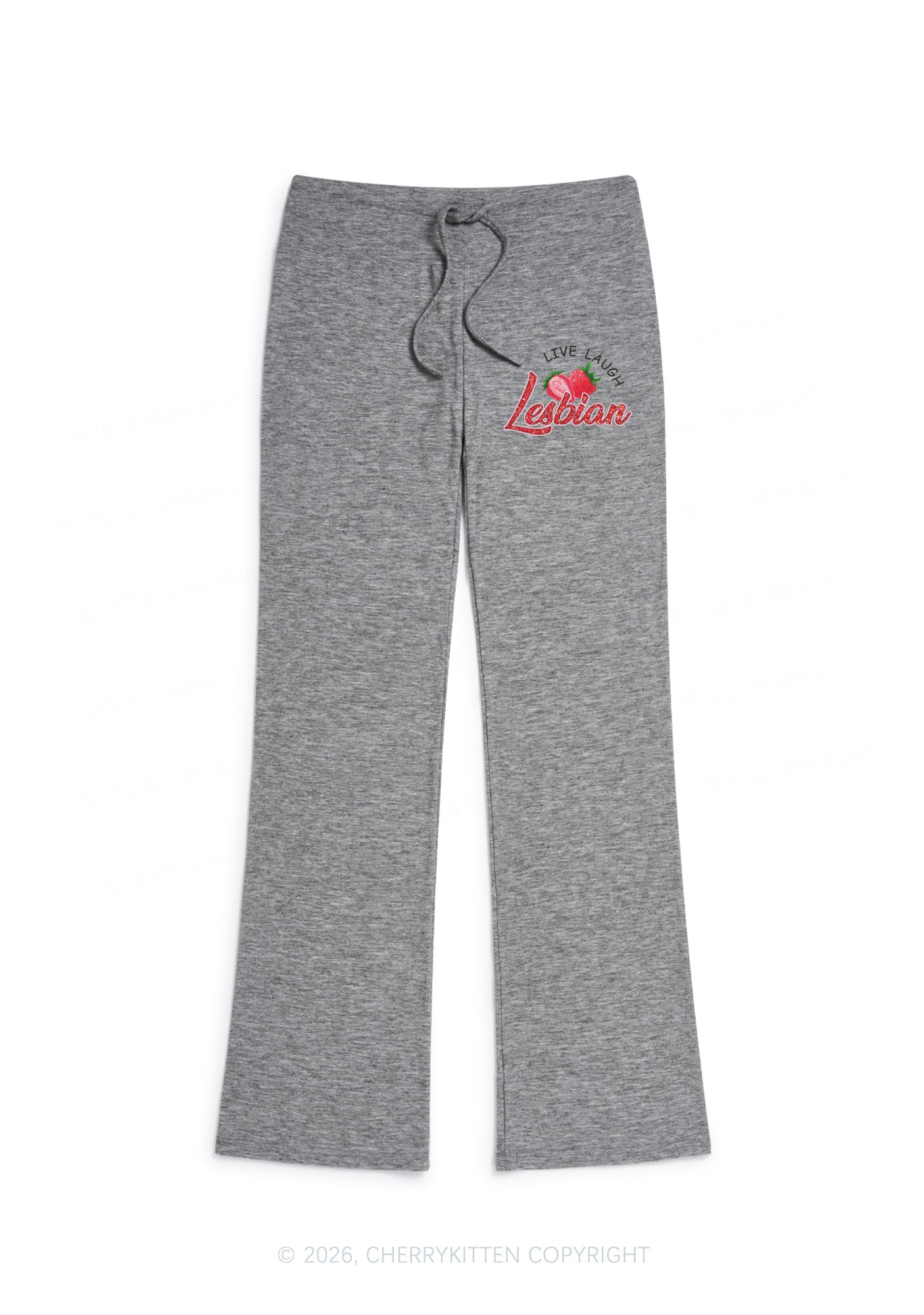 Live Laugh Lesbian Pride Y2K Low Rise Drawstring Flare Pants Cherrykitten