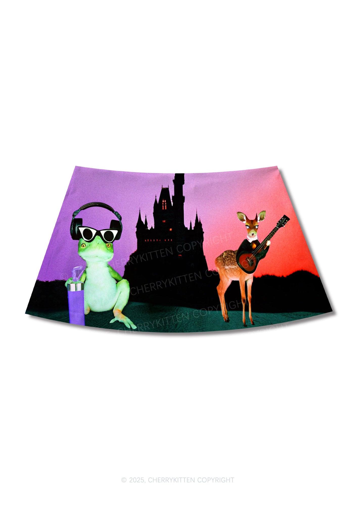 Frog Deer Castle Y2K Print Mini Skirt Cherrykitten