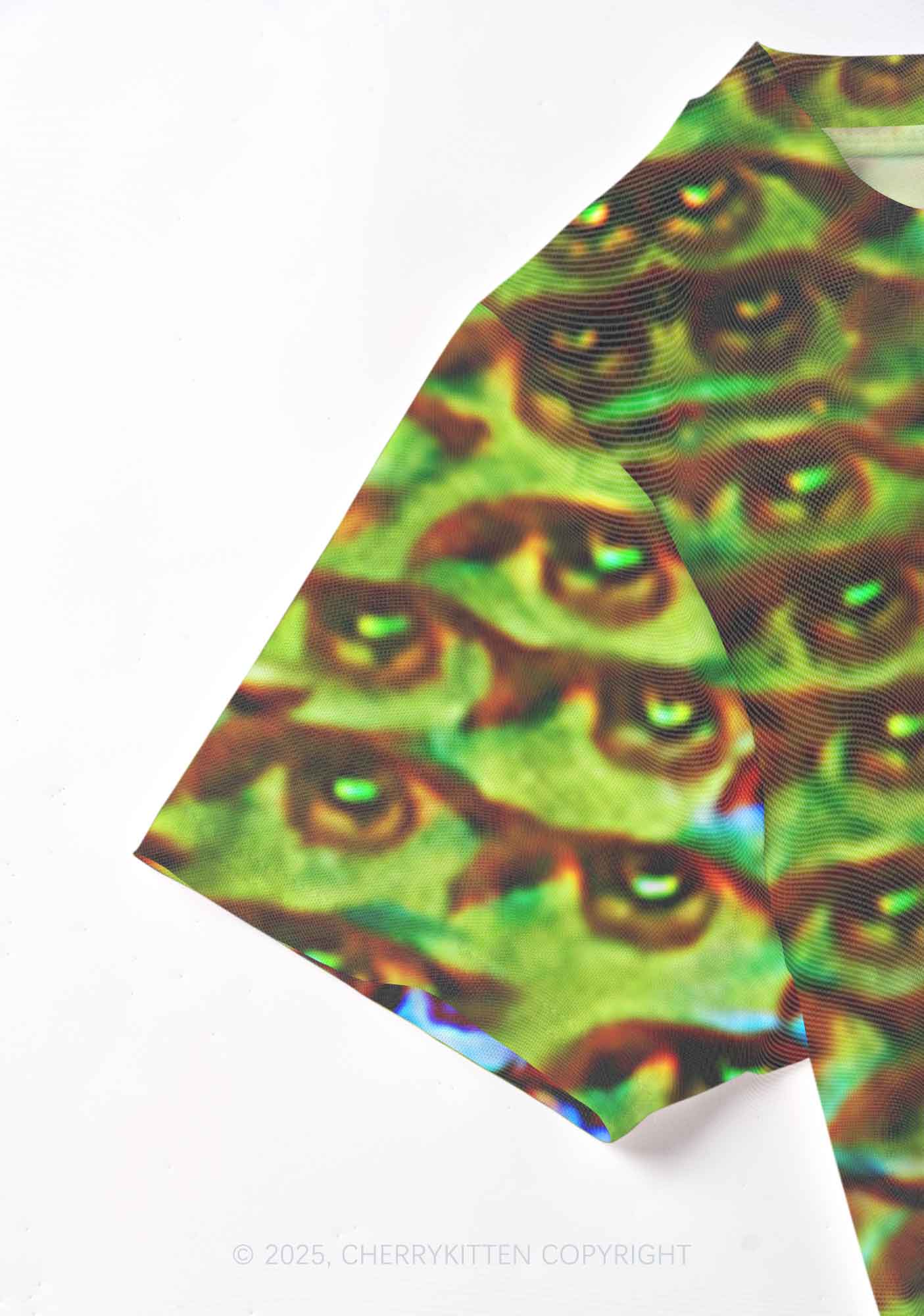Halloween Spectrum Eyes Y2K Mesh Crop Top Cherrykitten