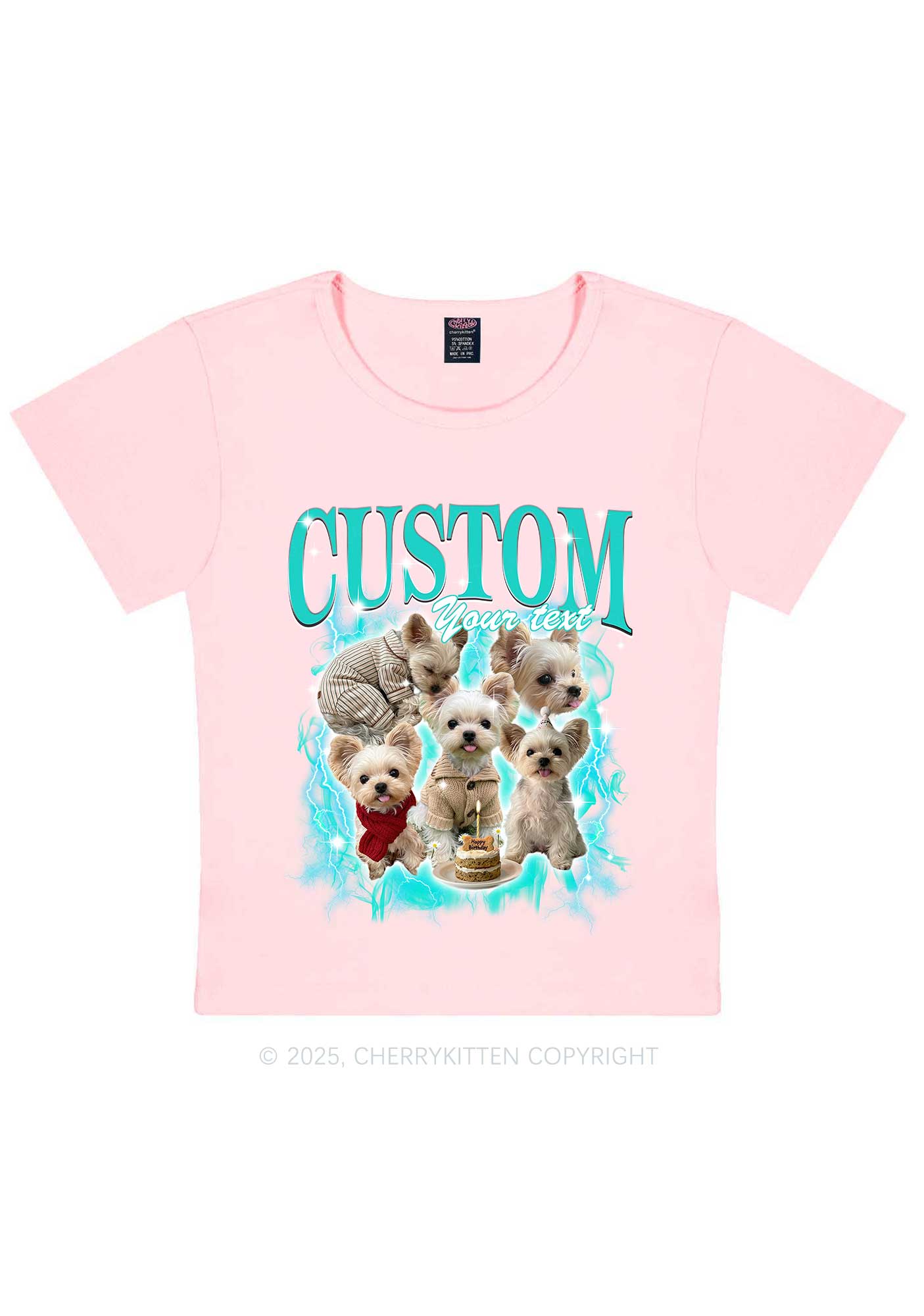 Custom Sparkle Dog Photo Y2K Baby Tee Cherrykitten