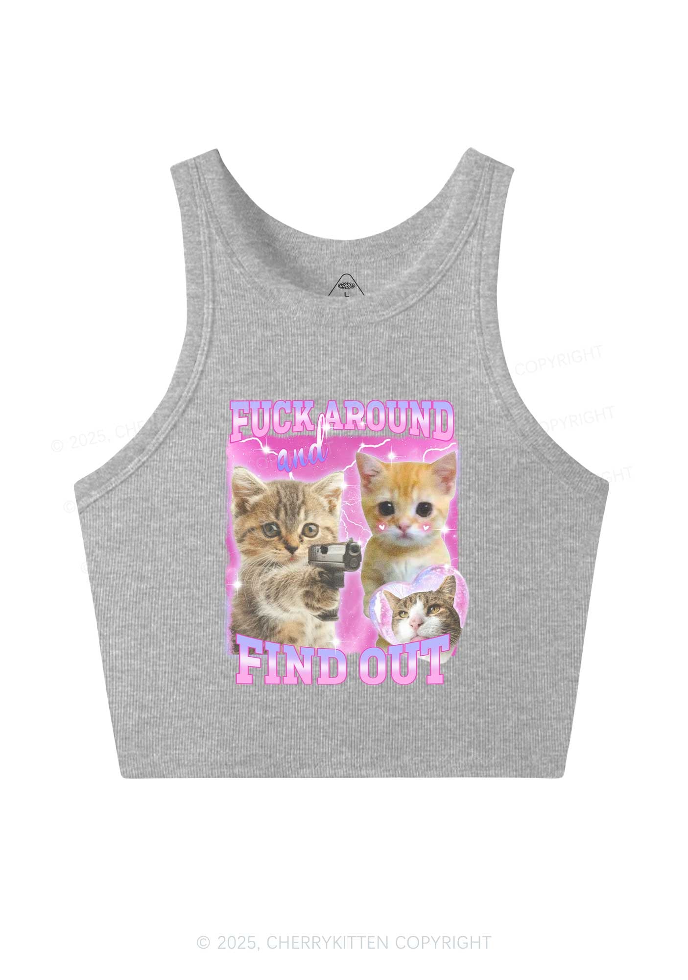 Fxxk Around Cats Y2K Crop Tank Top Cherrykitten