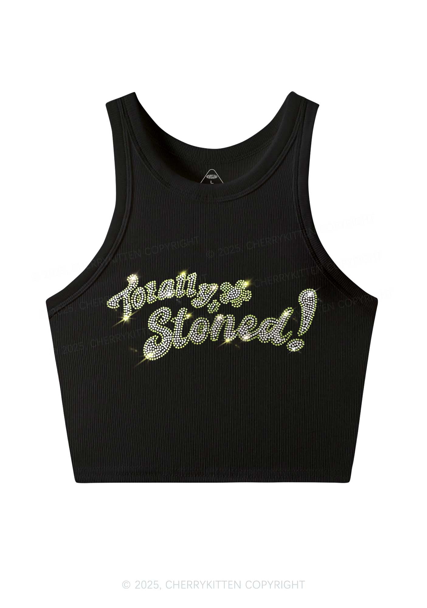 Rhinestone Totally Stoned Y2K Crop Tank Top Cherrykitten
