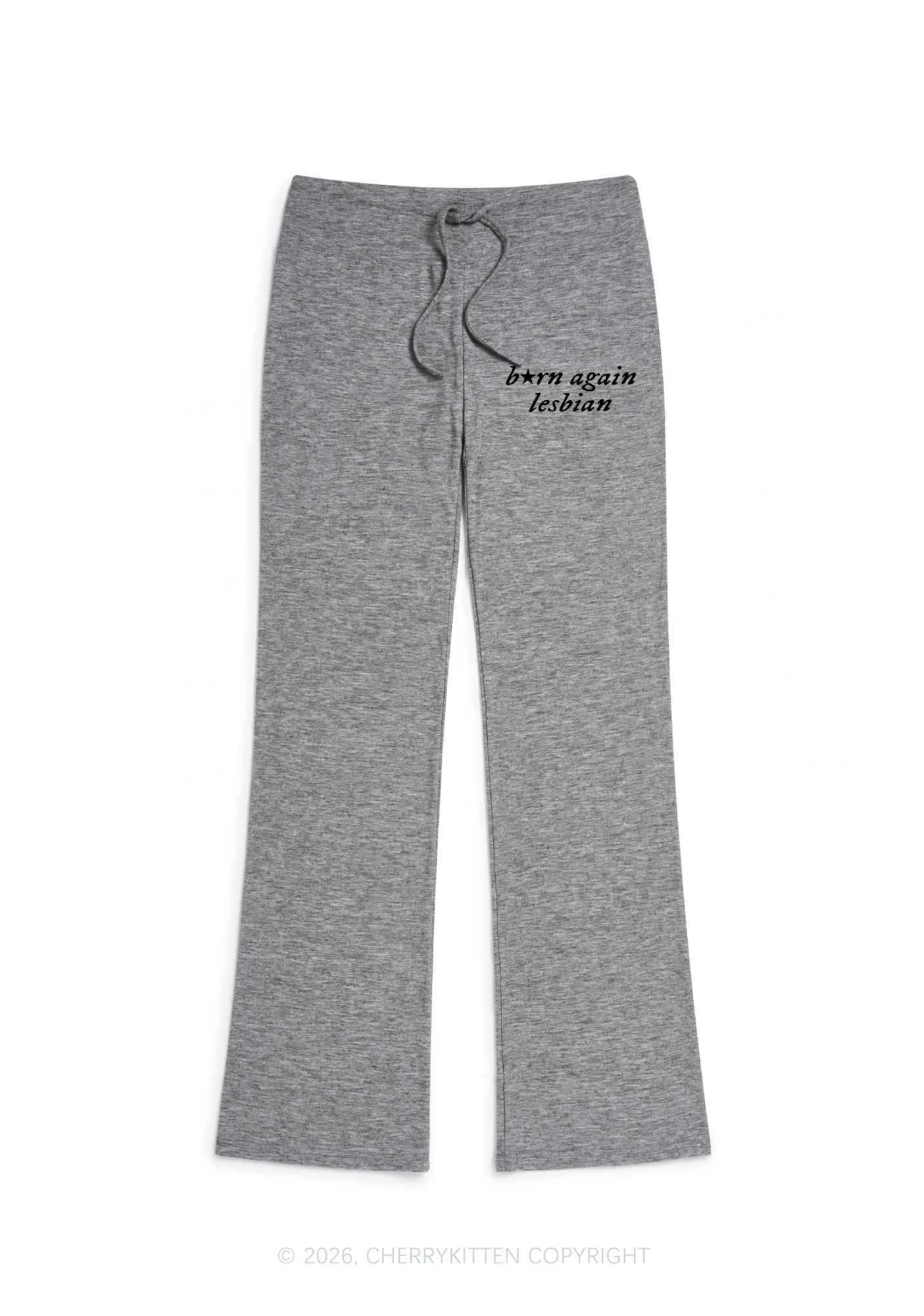 Born Again Lesbian Pride Y2K Low Rise Drawstring Flare Pants Cherrykitten